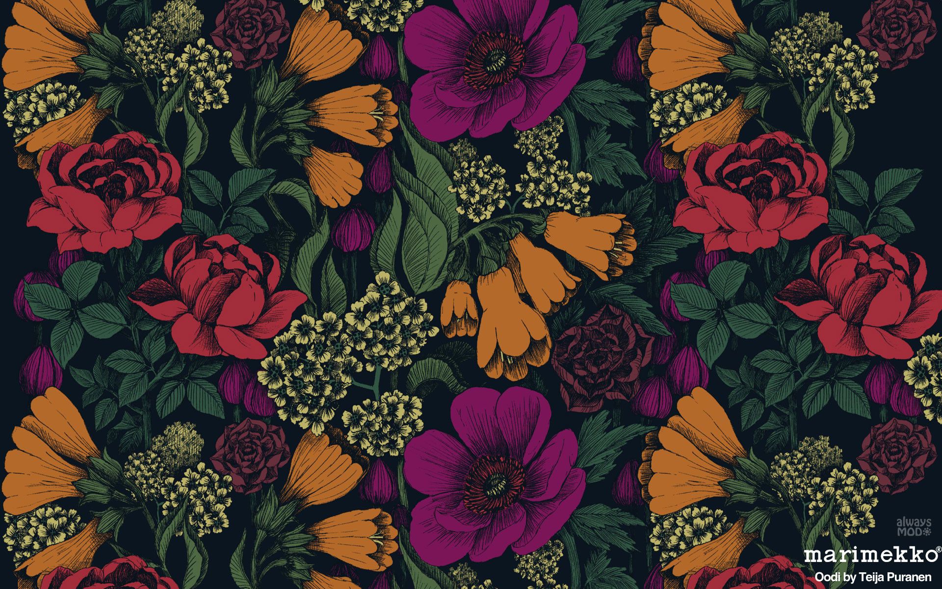Fiori Marimekko sfondo scuro, 1920x1200 Full HD+, PC