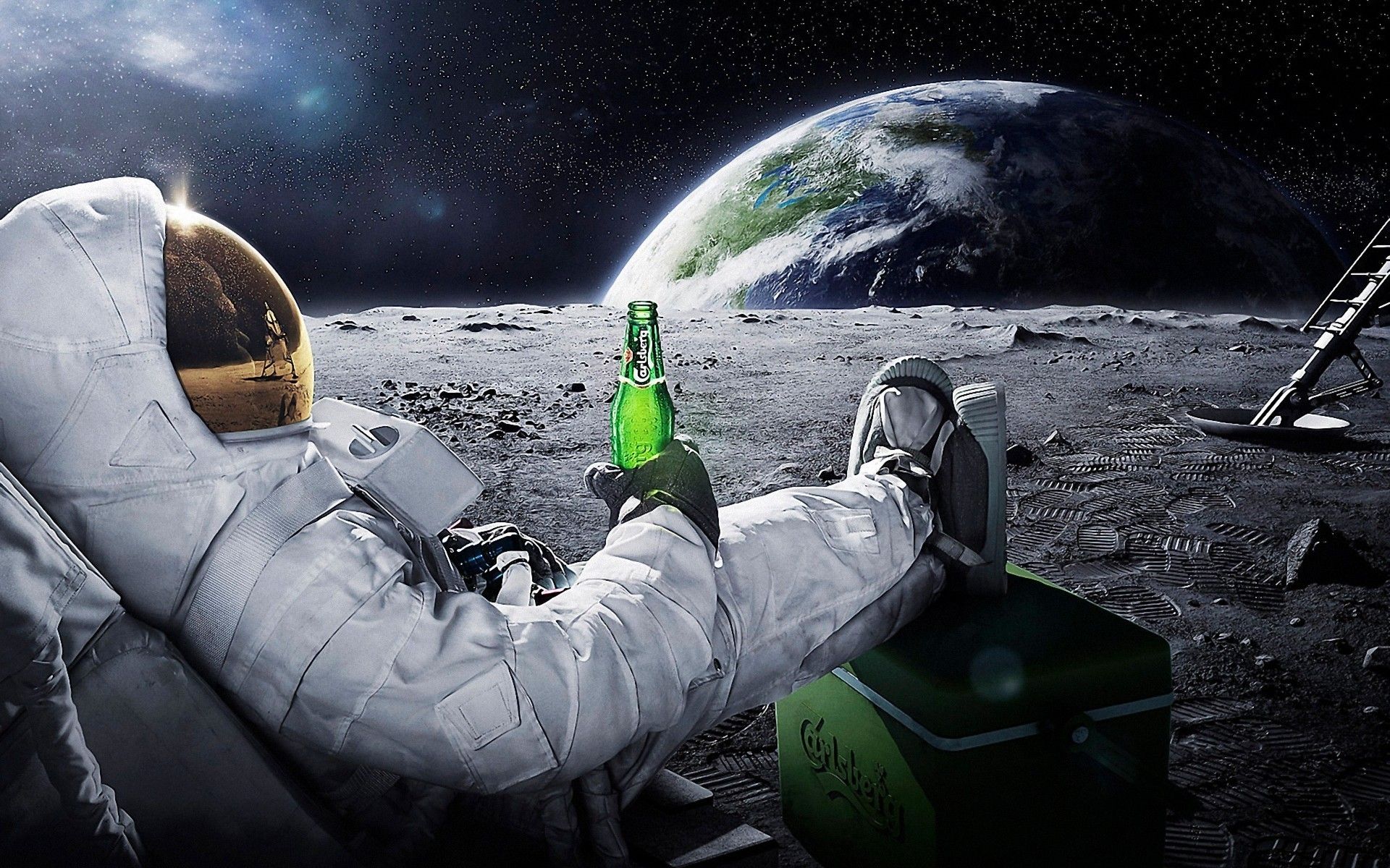 Astronauta rilassato con birra sulla Luna, 1920x1200 Full HD+ WUXGA, Desktop
