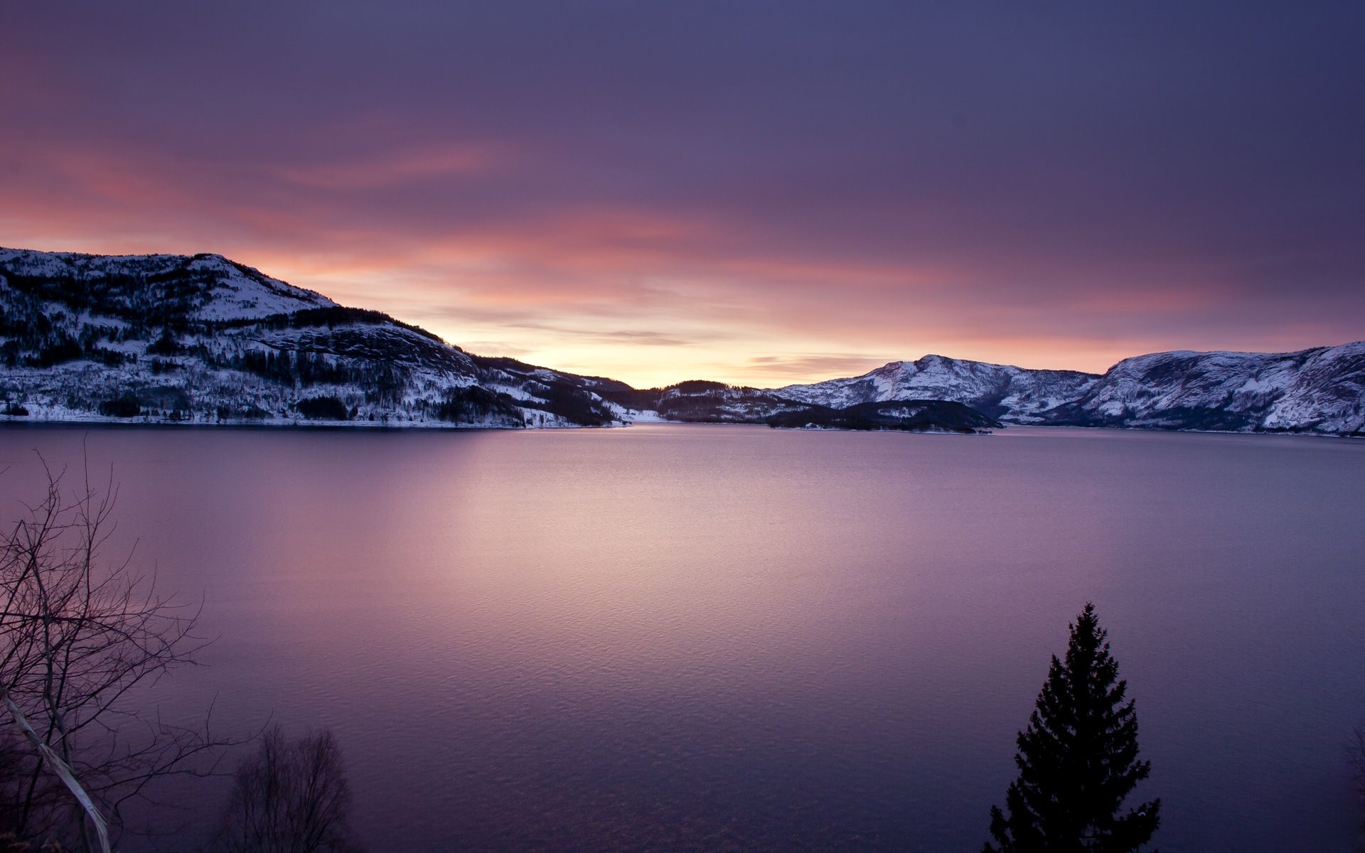 Lago montano al tramonto viola, sfondi per Desktop, 1920x1200 Full HD+, Desktop