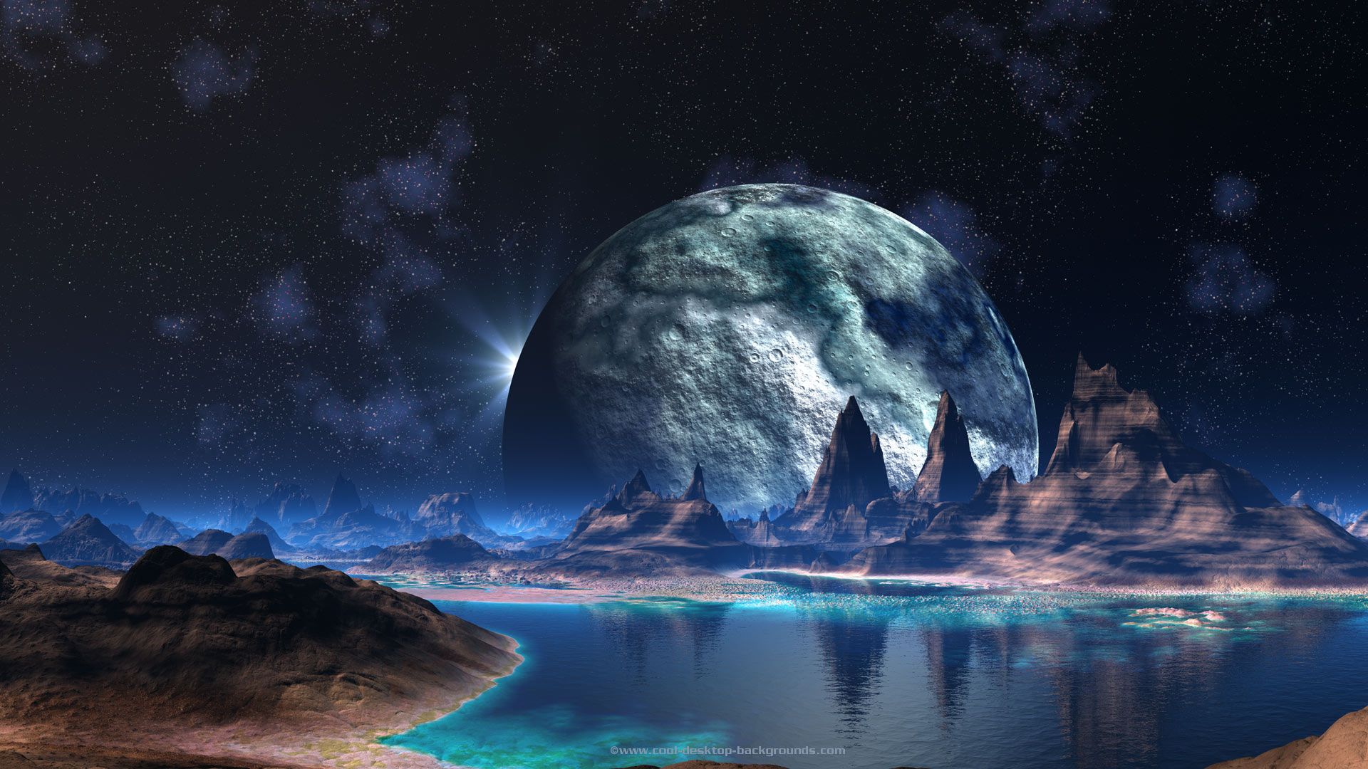 Pianeta gigante paesaggio fantasy notturno, sfondi per Desktop, 1920x1080 1080p, Monitor Gaming
