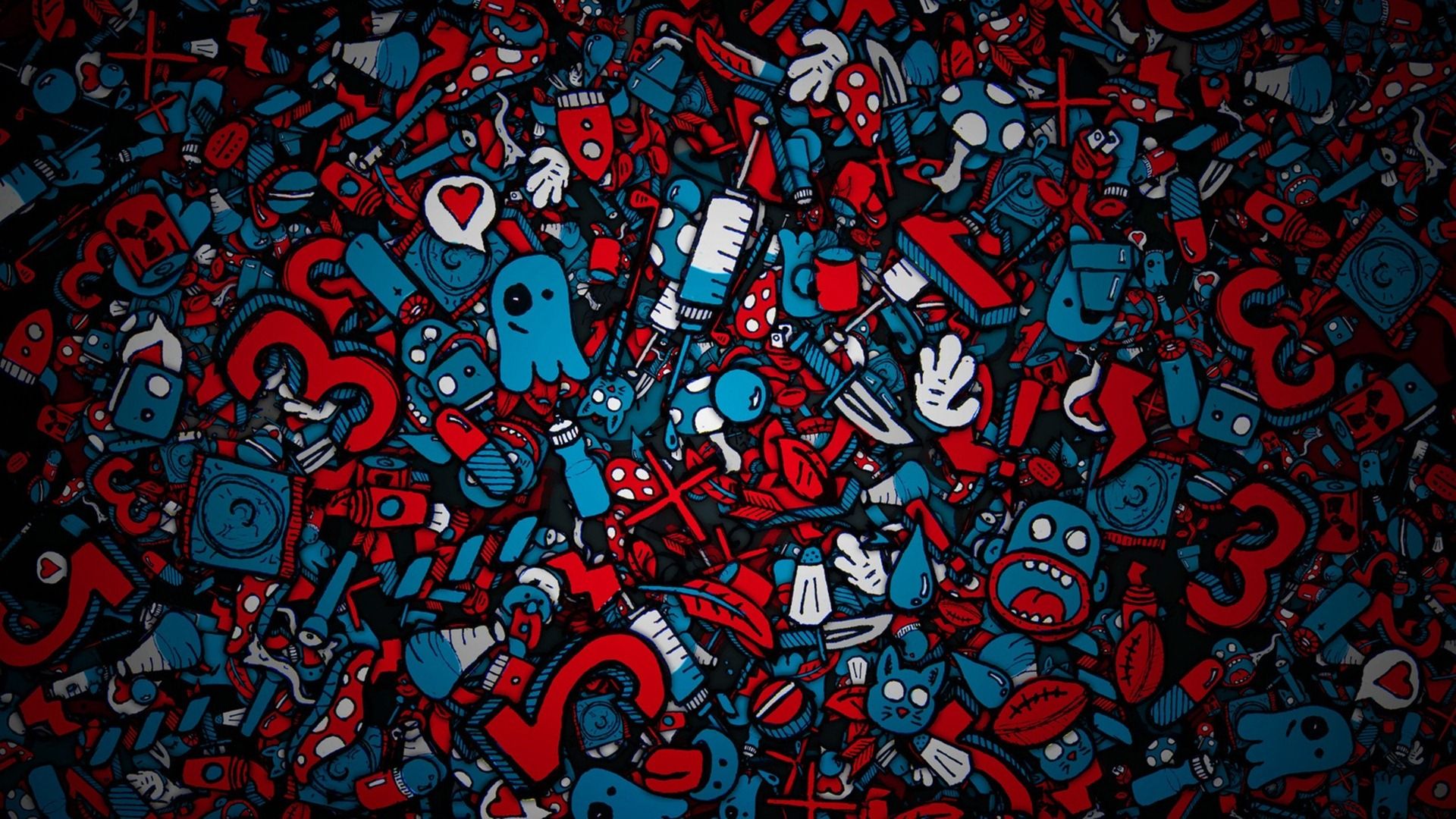 Pattern doodle rosso e blu, sfondi per Desktop, 1920x1080 Full HD 1080p, PC Desktop