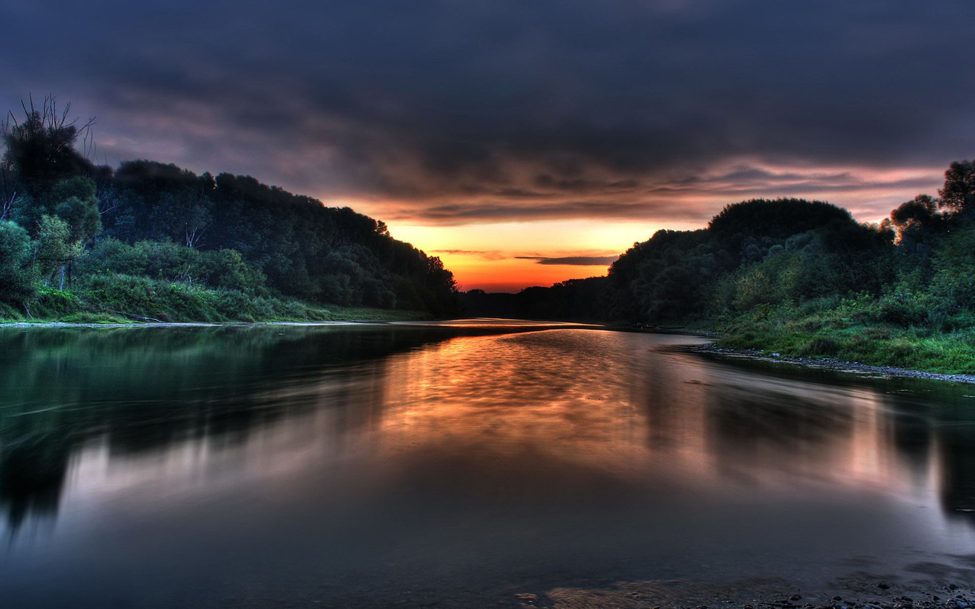 Fiume al tramonto, foresta, sfondi per Desktop, 1920x1200 Full HD+ WUXGA, PC Desktop