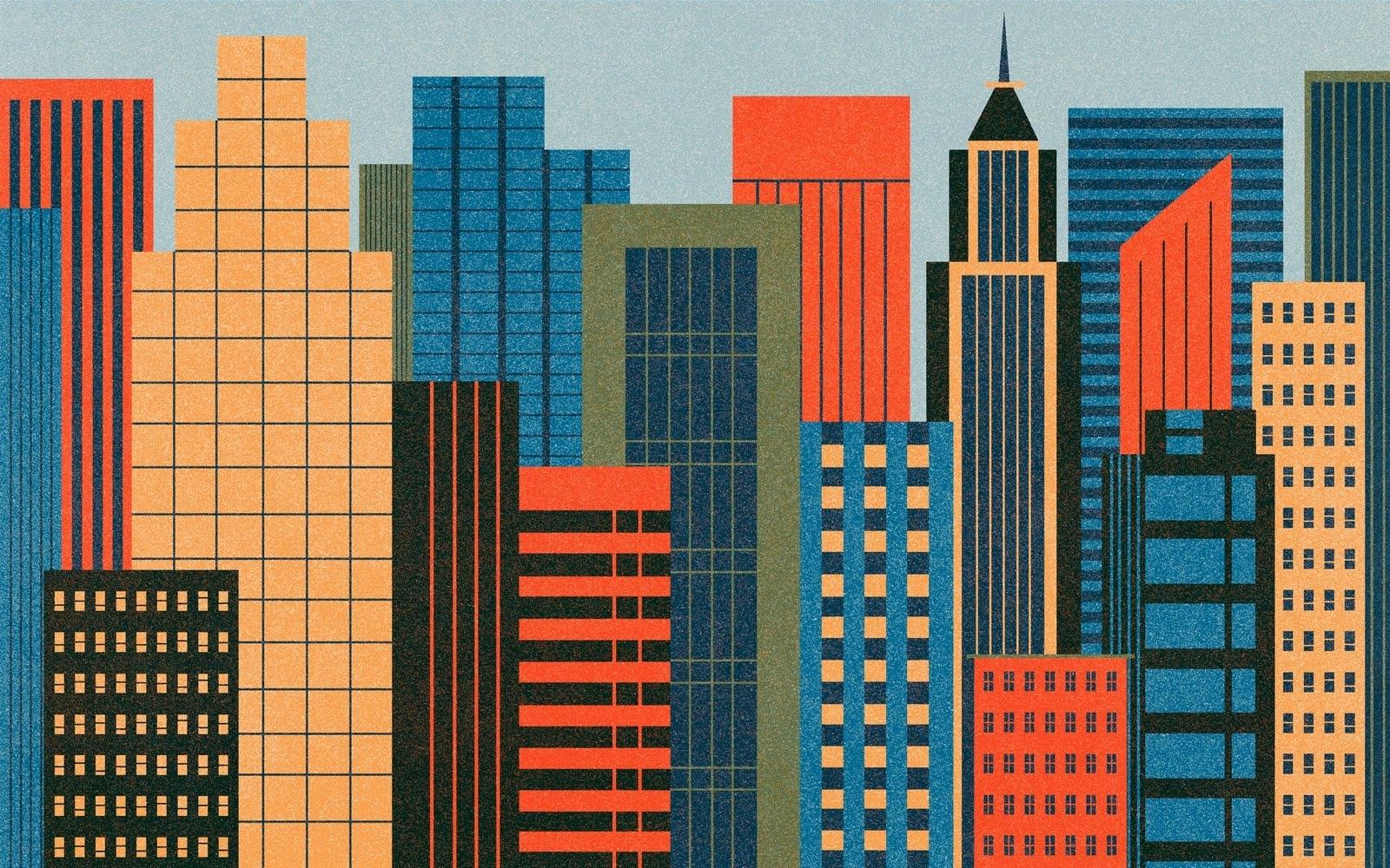 Skyline città illustrato geometrico, 1600x1000 HD, Desktop