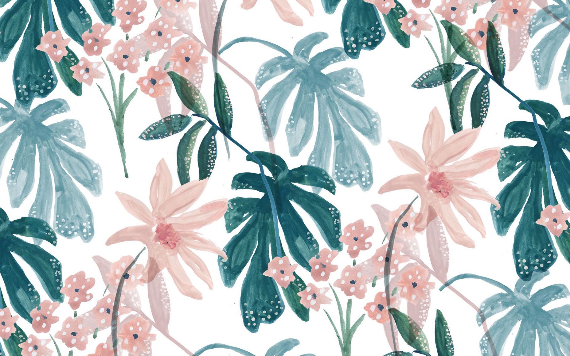 Foglie tropicali e fiori rosa, 1856x1161 900p, Desktop