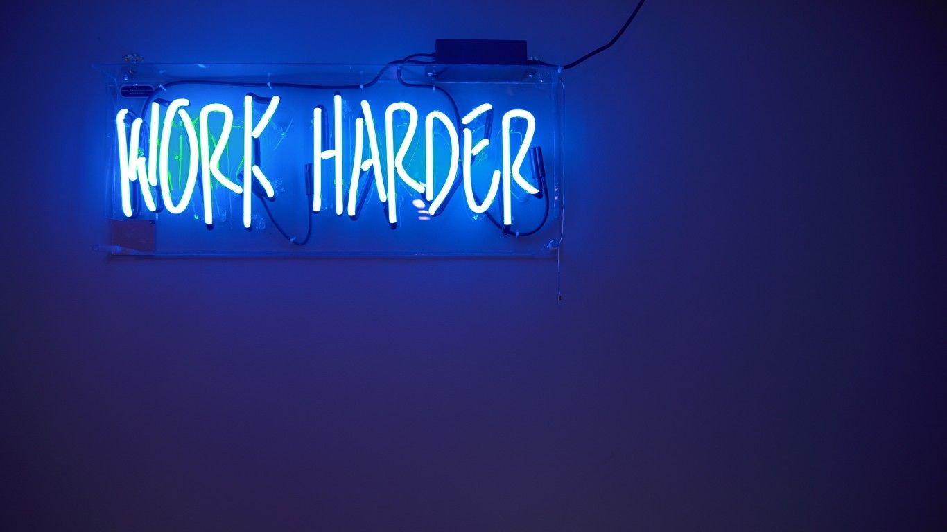 insegna neon blu Work Harder, 1366x768 720p, PC