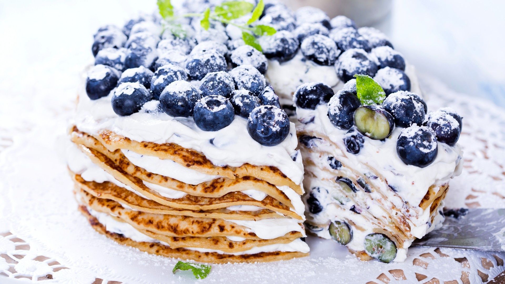 Torta pancake con mirtilli e panna, 1920x1080 1080p, Desktop