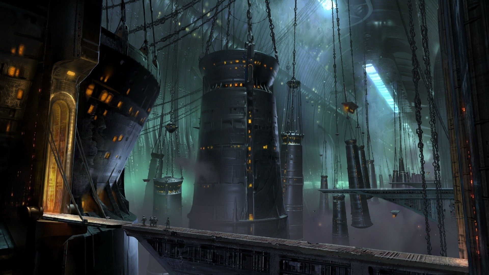 Insediamento sci-fi torri industriali, 1920x1080 Full HD, Desktop