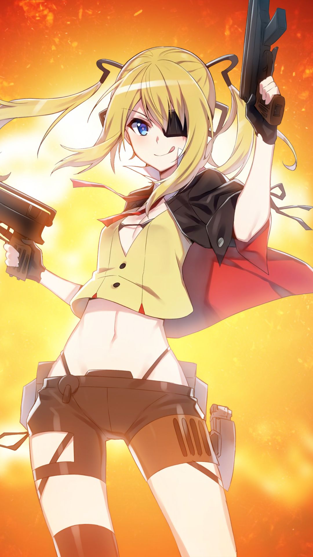 Ragazza anime bionda con pistole, 1080x1920 Verticale, Telefono