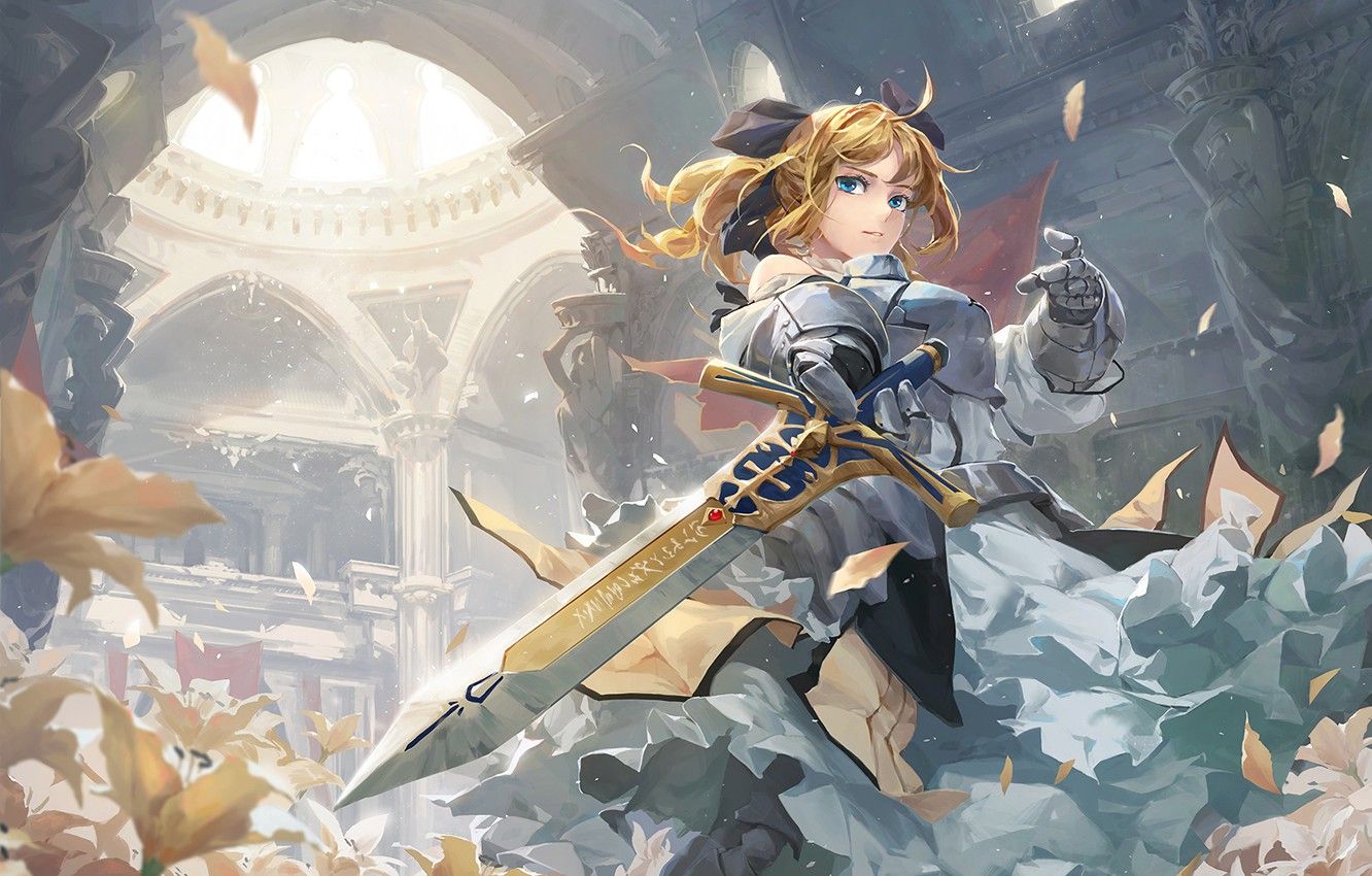 Ragazza guerriera con spada, Fate, 1332x850 HD, Desktop