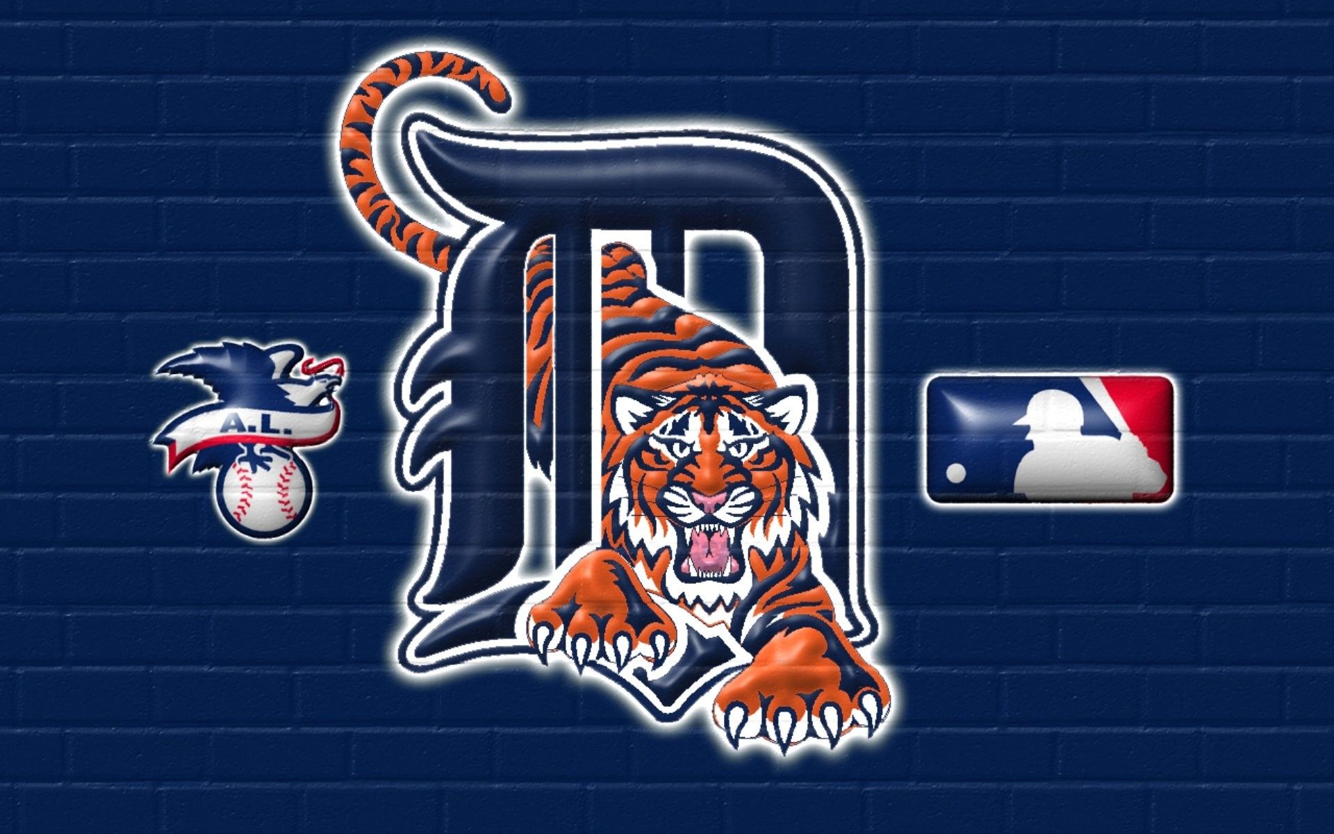 Logo Detroit Tigers su muro blu, 1920x1200 Full HD+, PC Desktop
