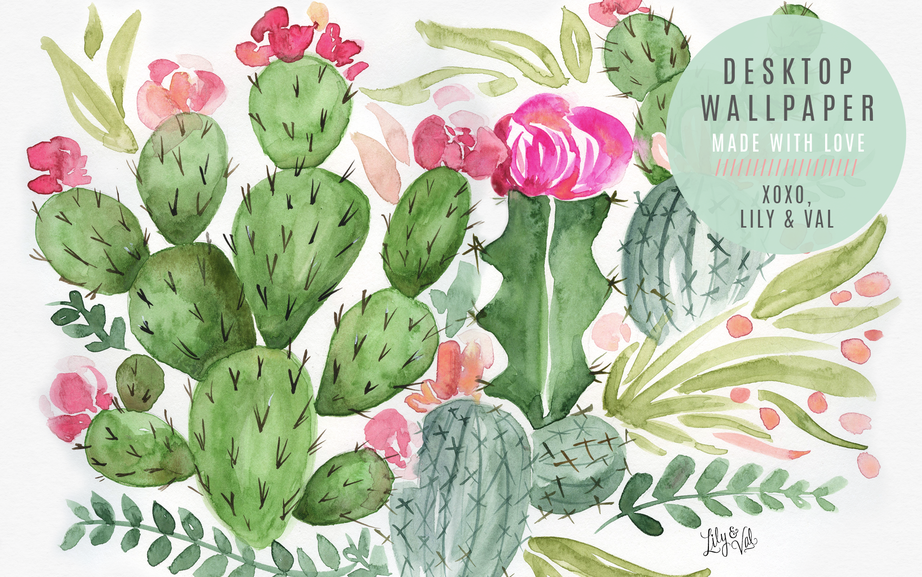 Cactus acquerello con fiori rosa, 1856x1161 HD, Monitor Gaming