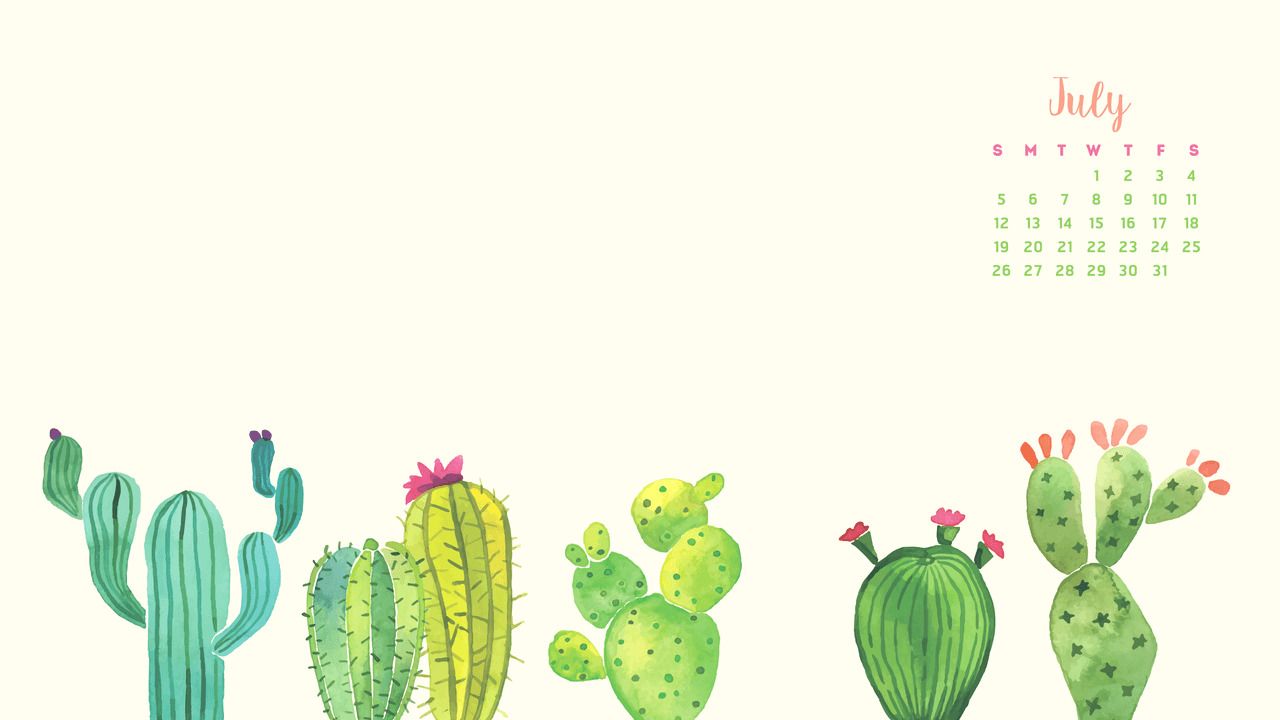 Cactus acquerello calendario luglio, 1280x720 720p, Monitor Gaming