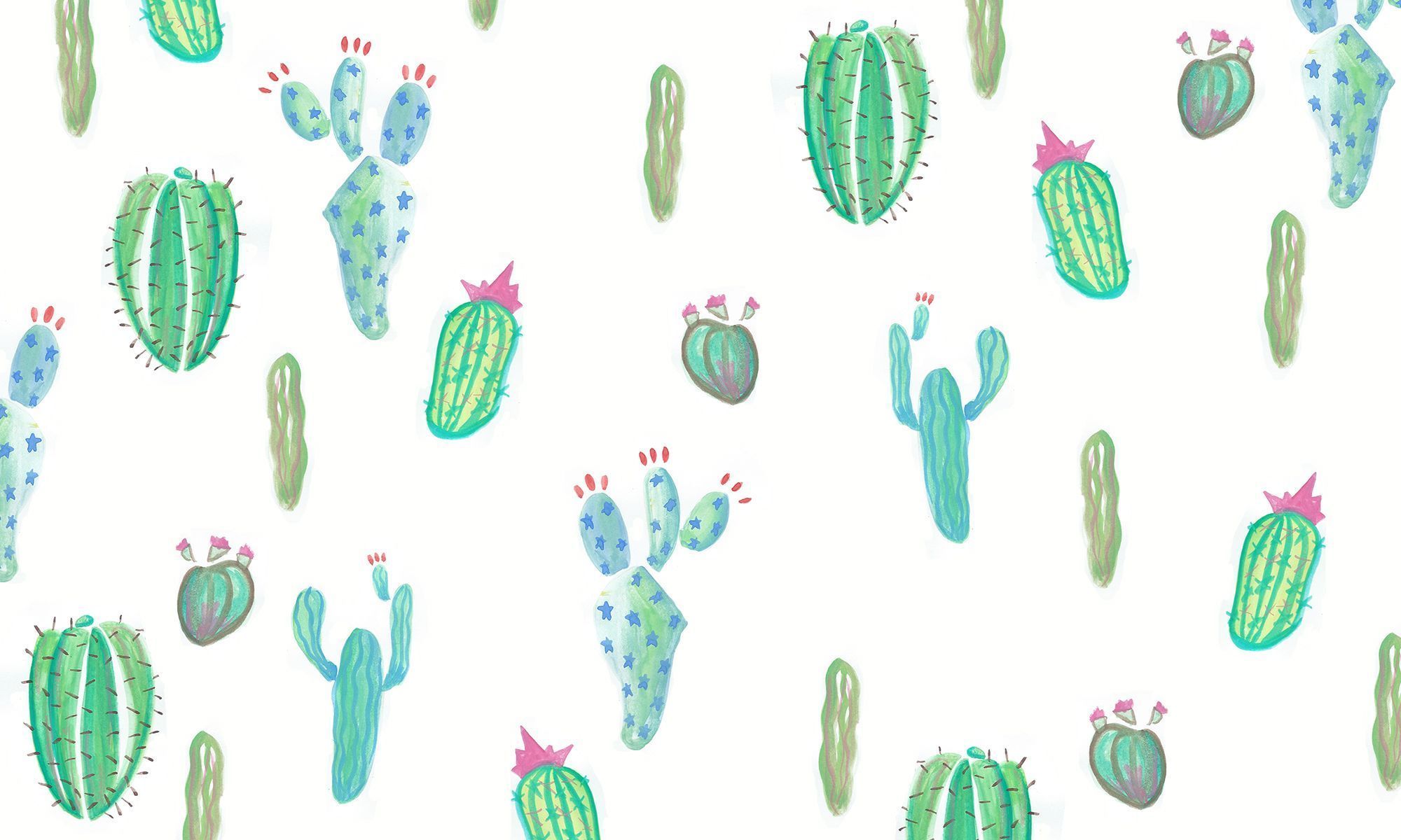 Pattern cactus verdi acquerello, 2000x1200 2K, PC