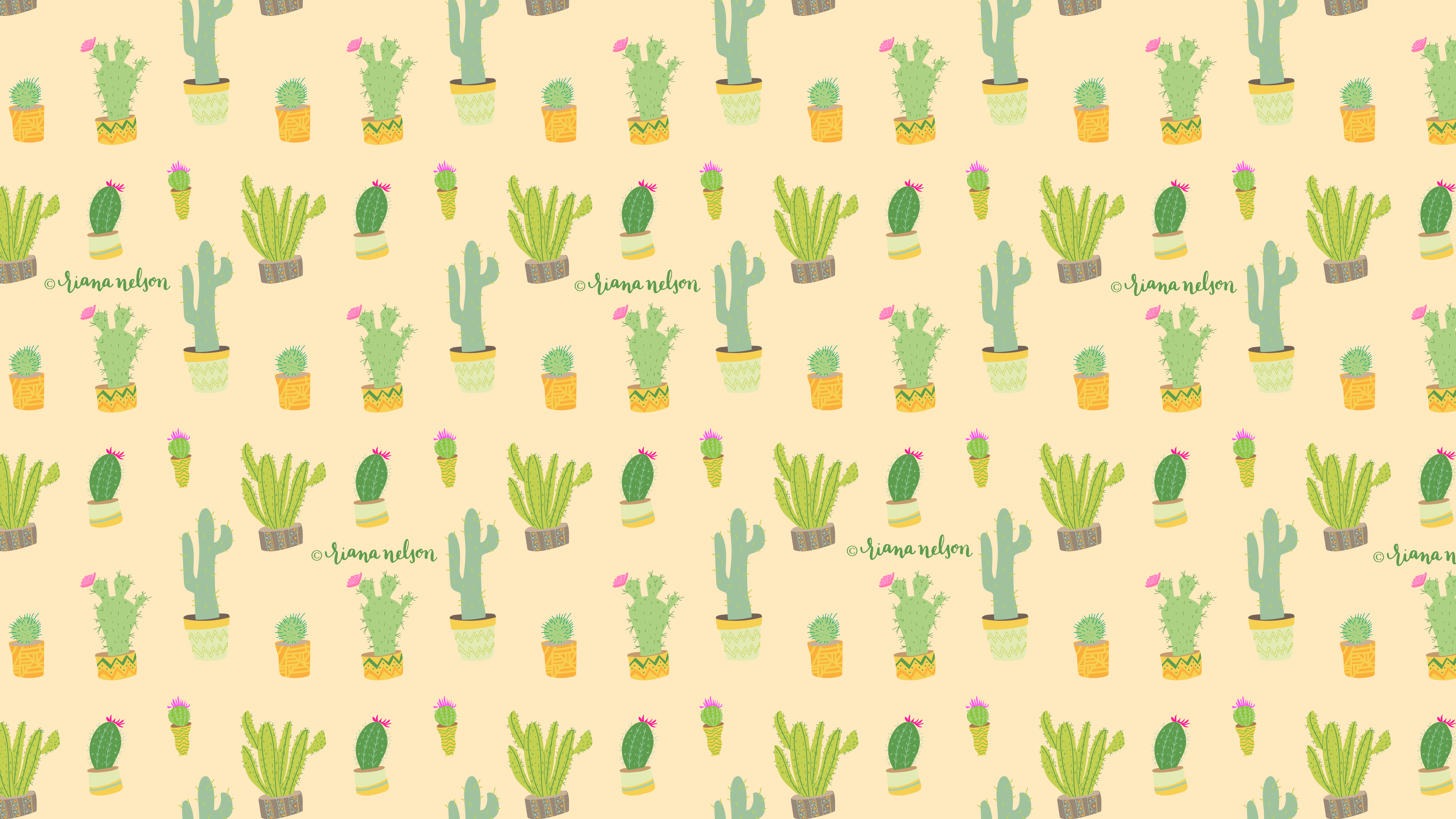 Pattern cactus verdi sfondo beige, 8000x4500 Ultra HD, PC