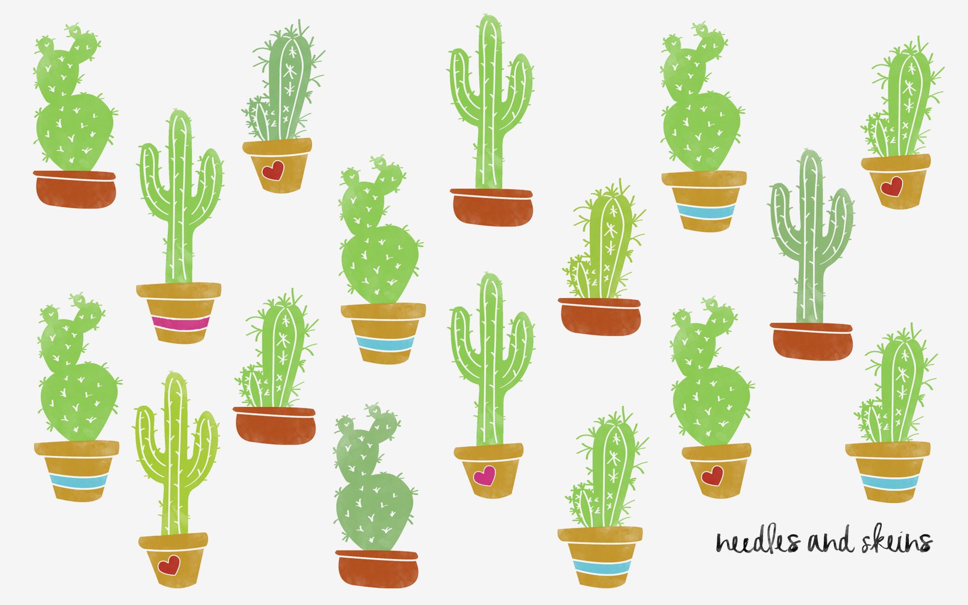 Cactus illustrati in vasi colorati, 1920x1200 Full HD+ WUXGA, Desktop