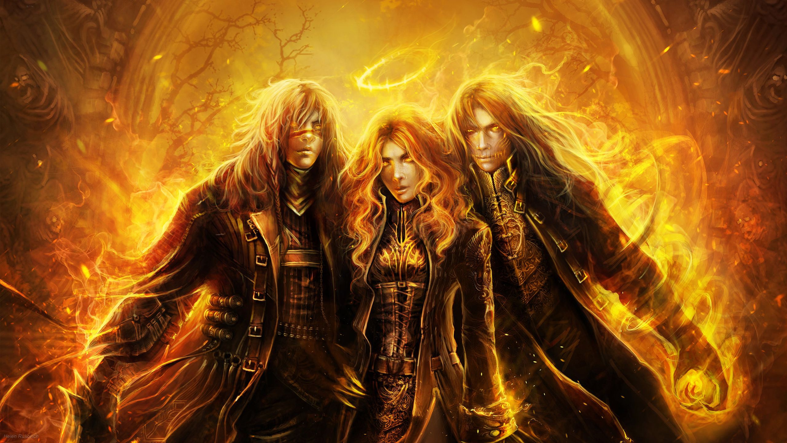 Maghi con fiamme dorate, 2560x1440 2K, PC Desktop