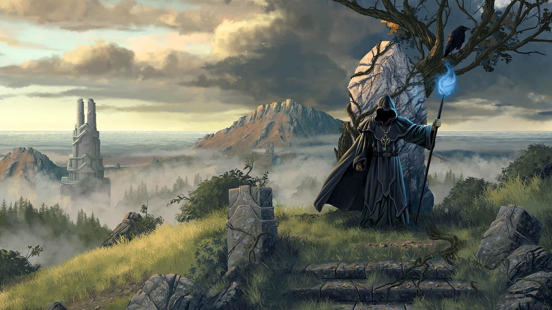 Mago con bastone e paesaggio, 1920x1080 Full HD 1080p, Desktop