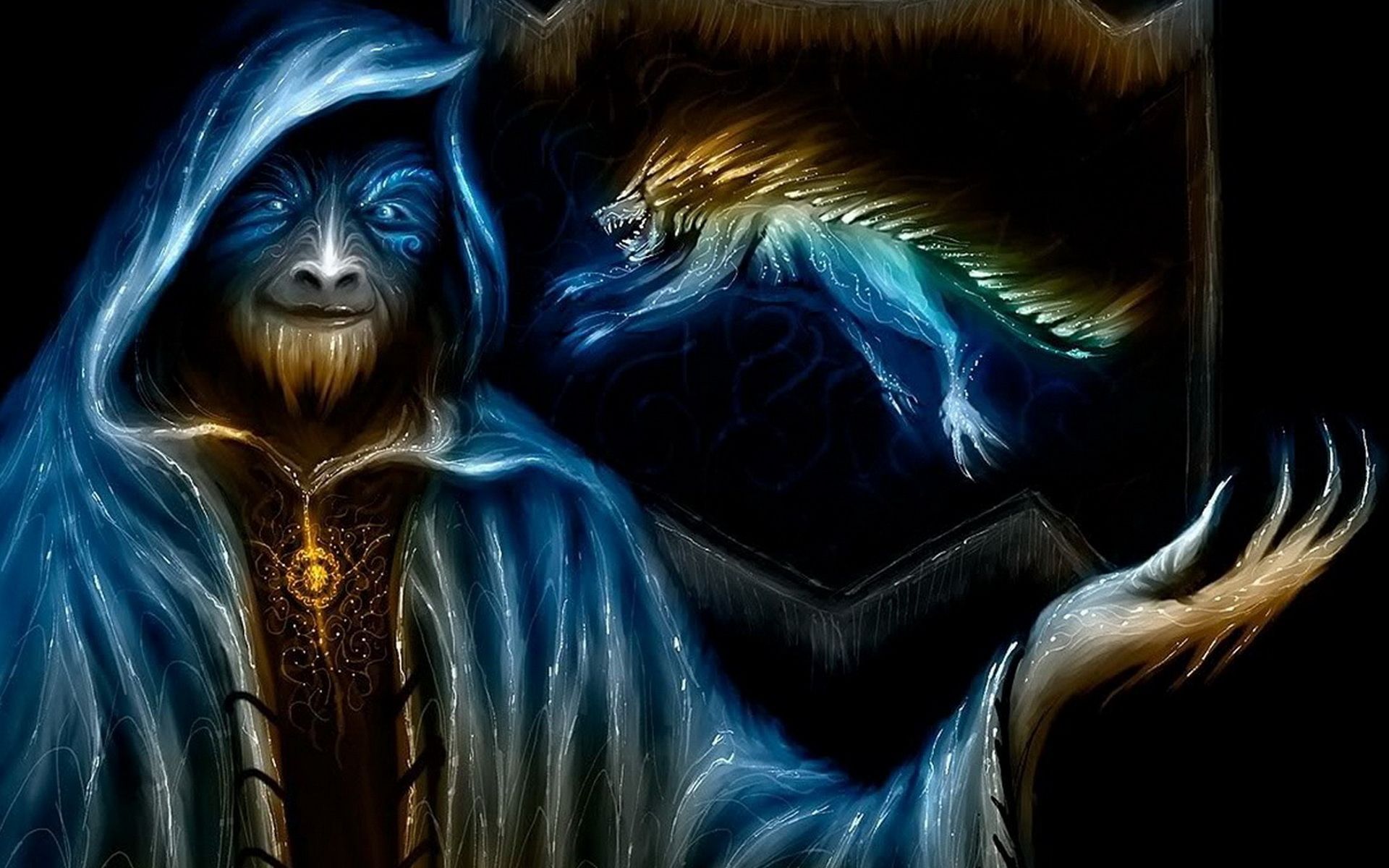Mago blu con lupo spettrale, 1920x1200 Full HD+ WUXGA, PC