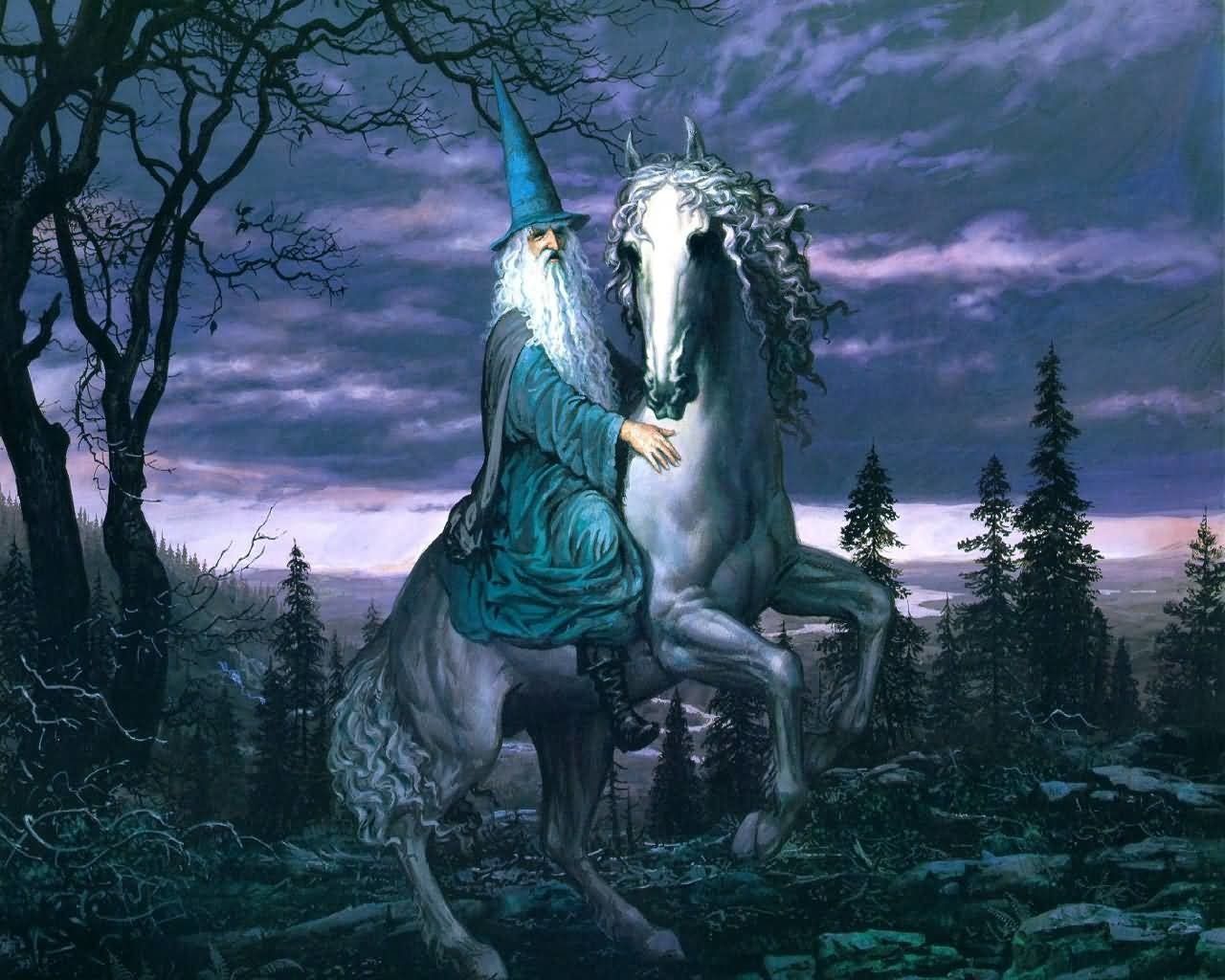 Mago con unicorno bianco notte, 1280x1024 HD, Desktop