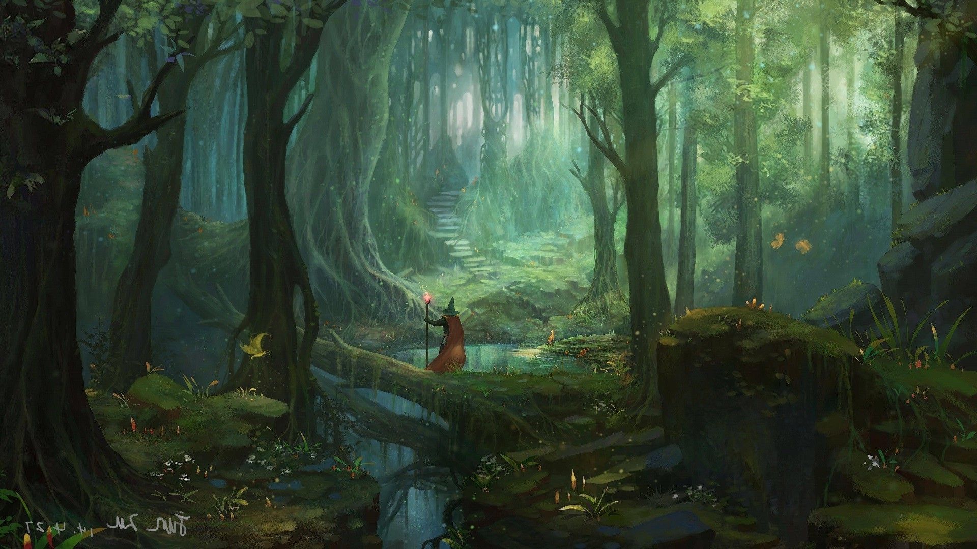 Figura solitaria in foresta magica, 1920x1080 Full HD, Monitor Gaming