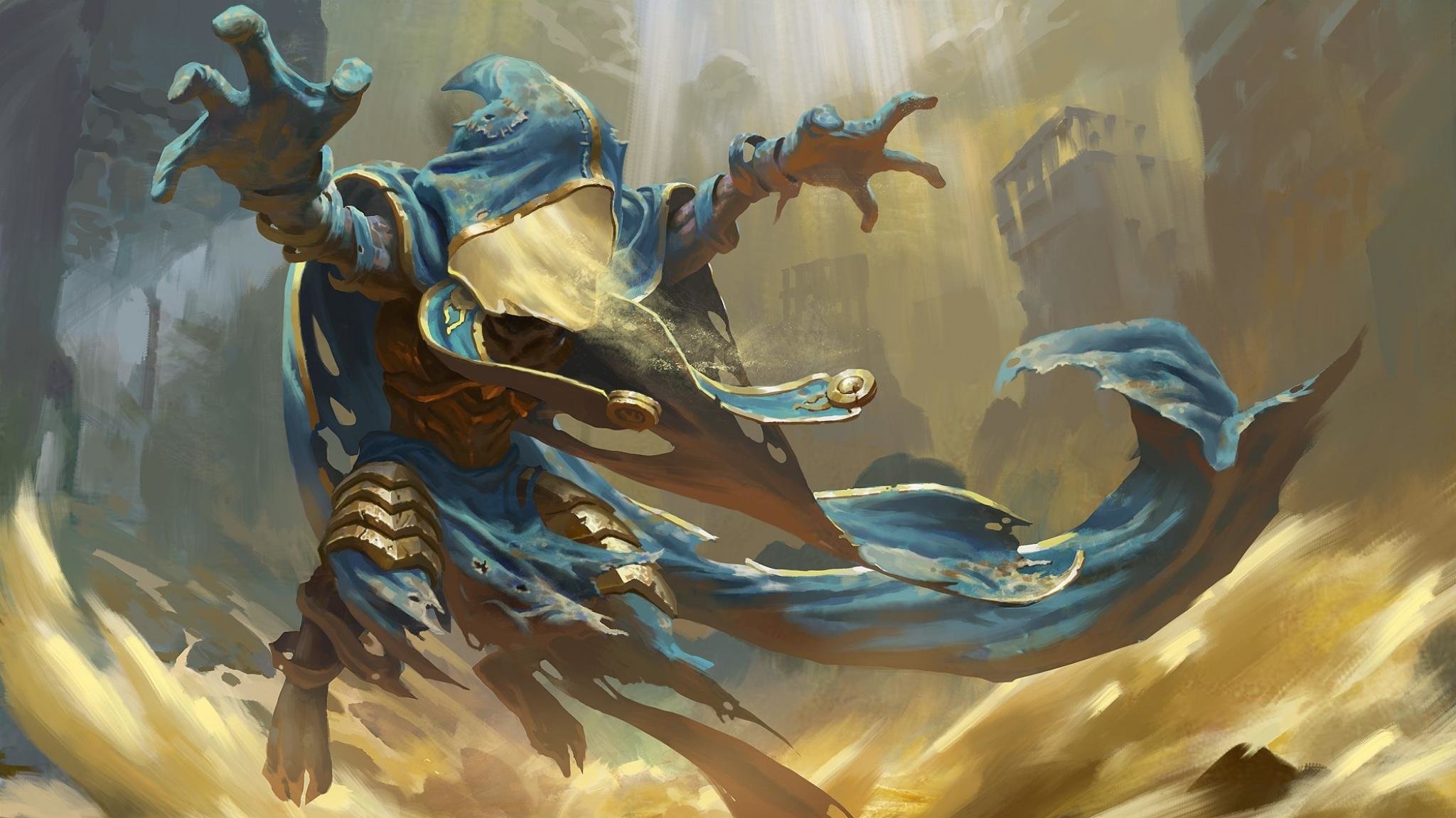 Mago con vesti blu fluenti, 2048x1152 Hi-Res, Desktop