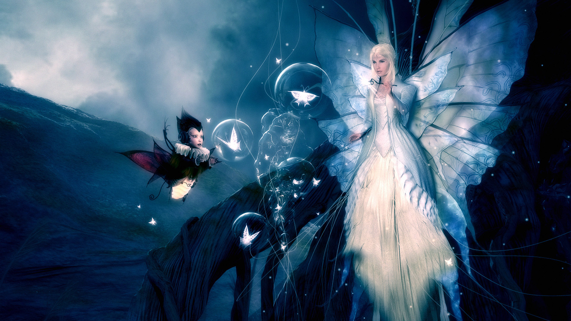 Maga fatata con farfalle blu, 1920x1080 Full HD 1080p, Monitor Gaming
