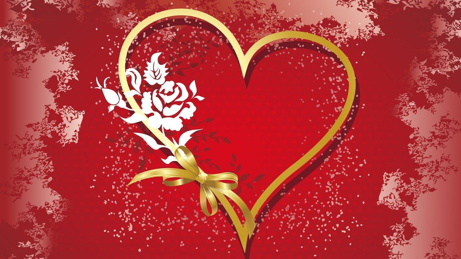 cuore dorato con rosa bianca, 1600x900 HD, Desktop