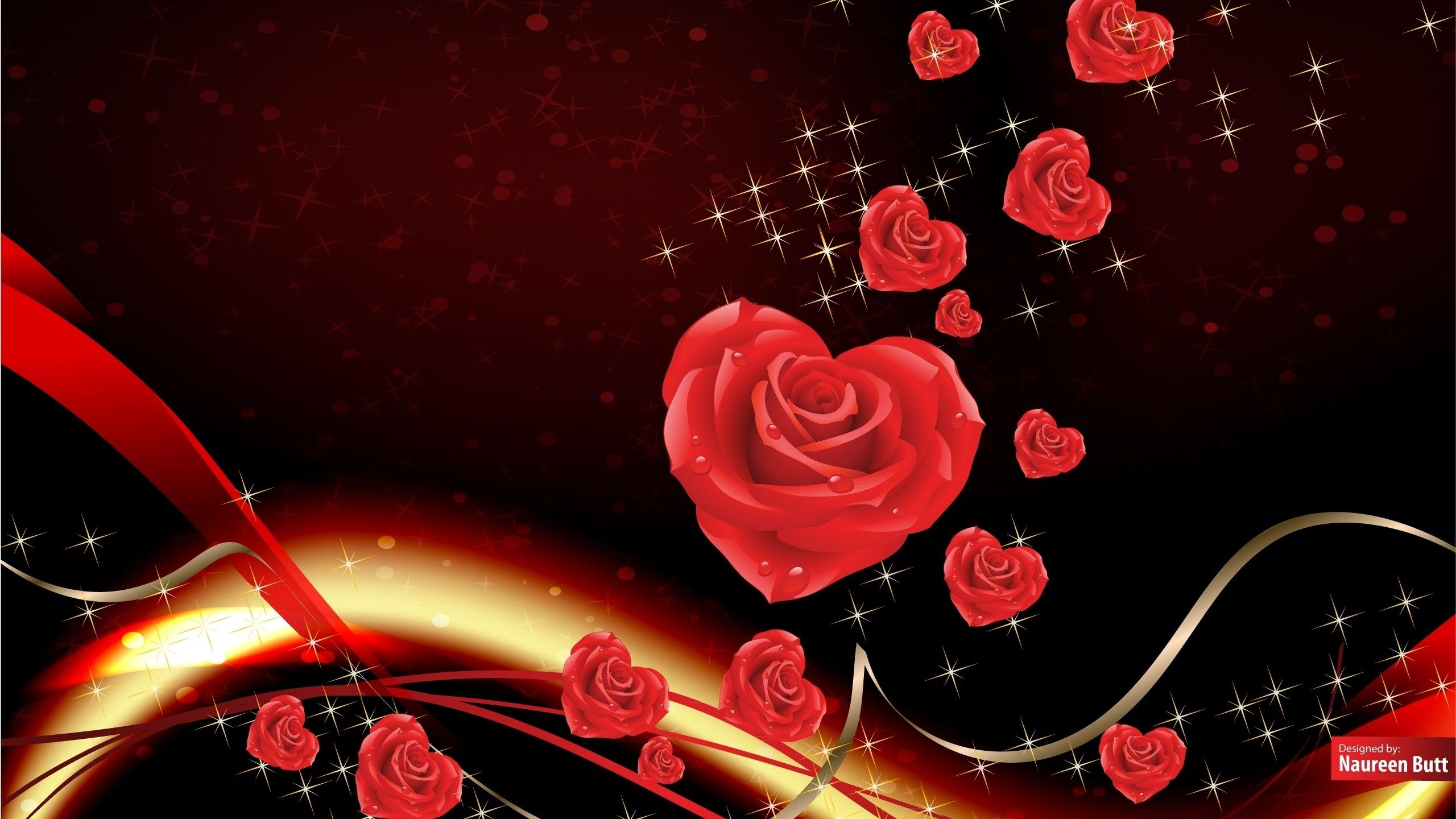 Rosa rossa con cuori decorativi, 2560x1440 QHD, PC