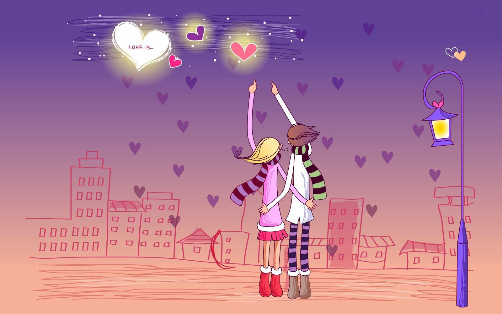 Coppia cartoon con cuori viola, 1600x1000 900p, PC Desktop