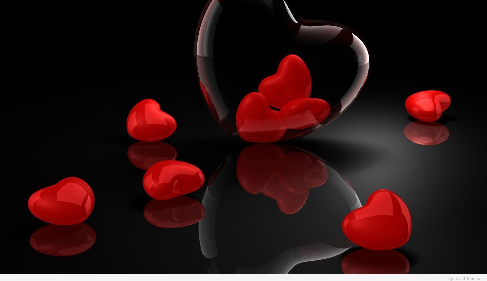 Cuori rossi su superficie riflettente nera, 1920x1107 Full HD, PC