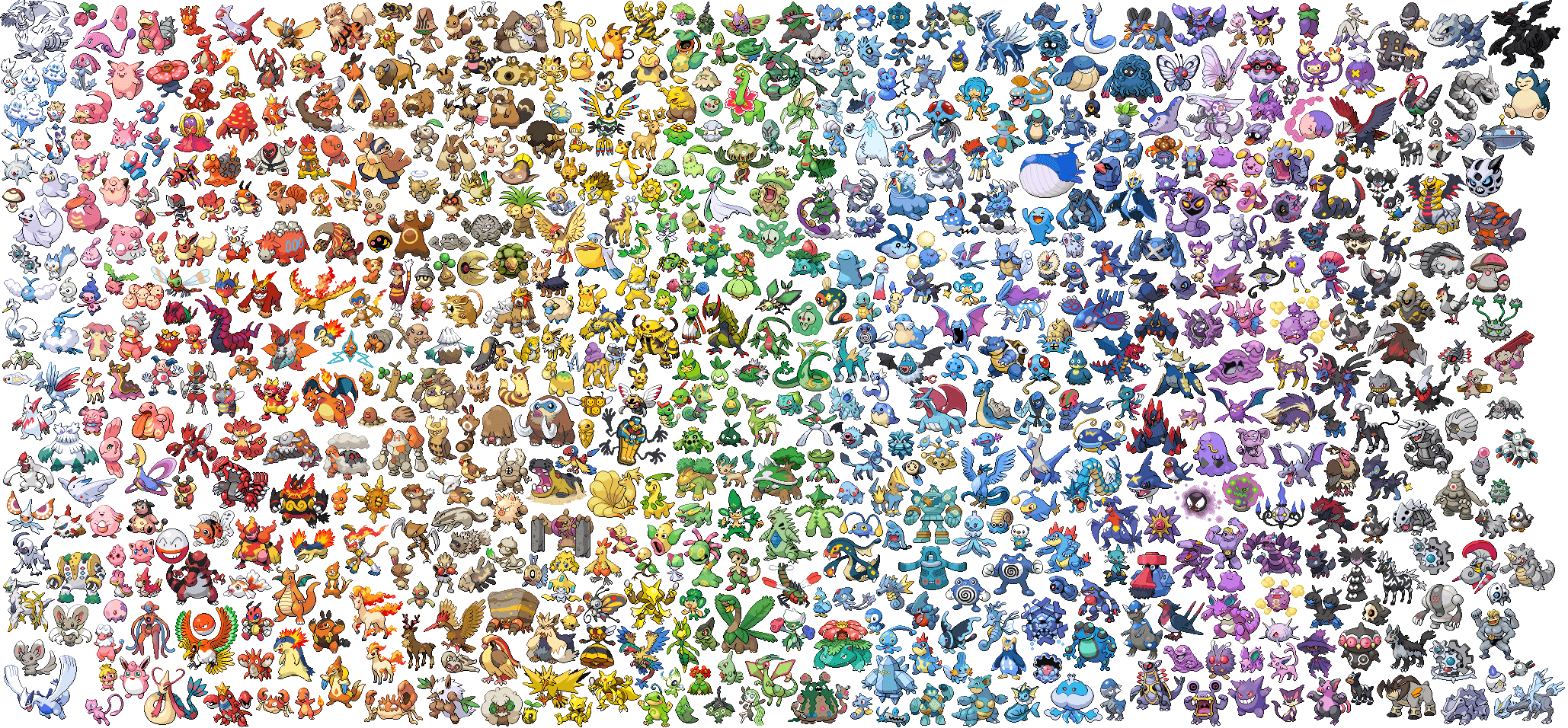 Collage arcobaleno tutti Pokémon, 2058x956 2K, PC Desktop