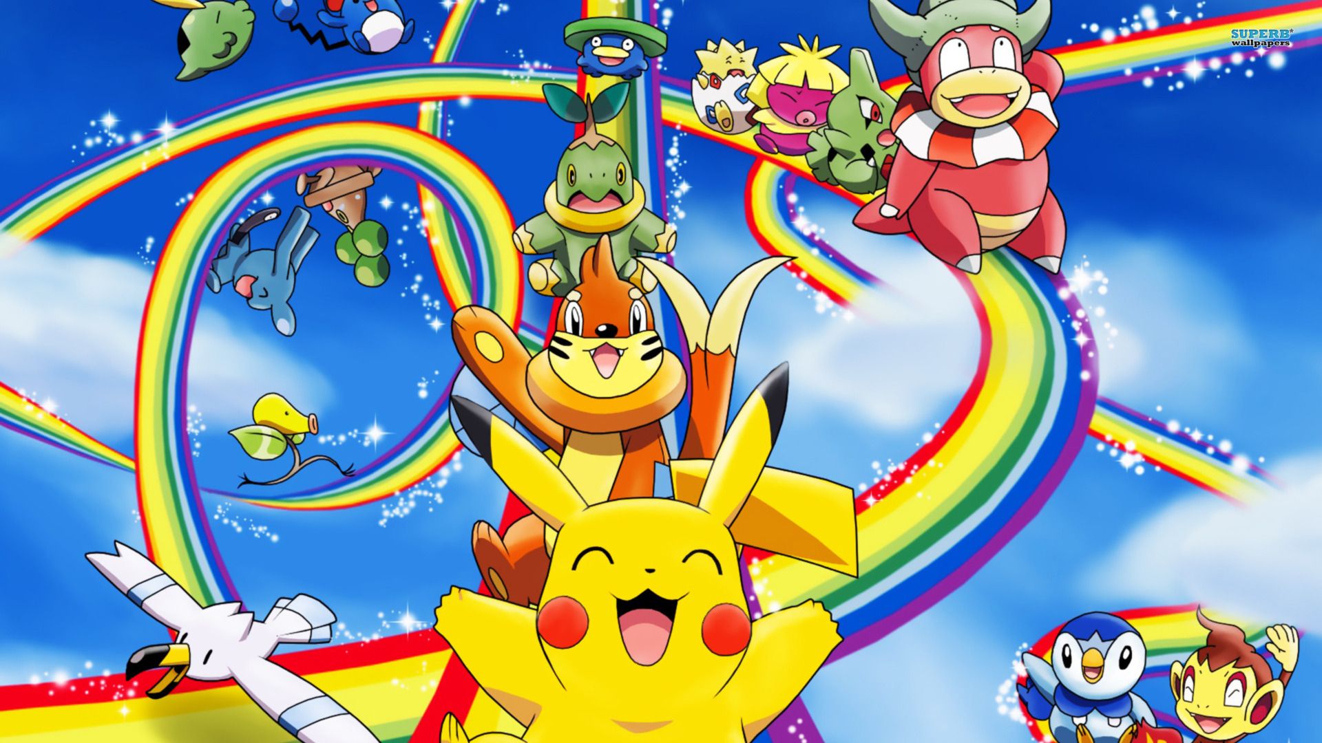 Pikachu e Pokémon arcobaleno, tipo elettro, 1920x1080 Full HD, Desktop