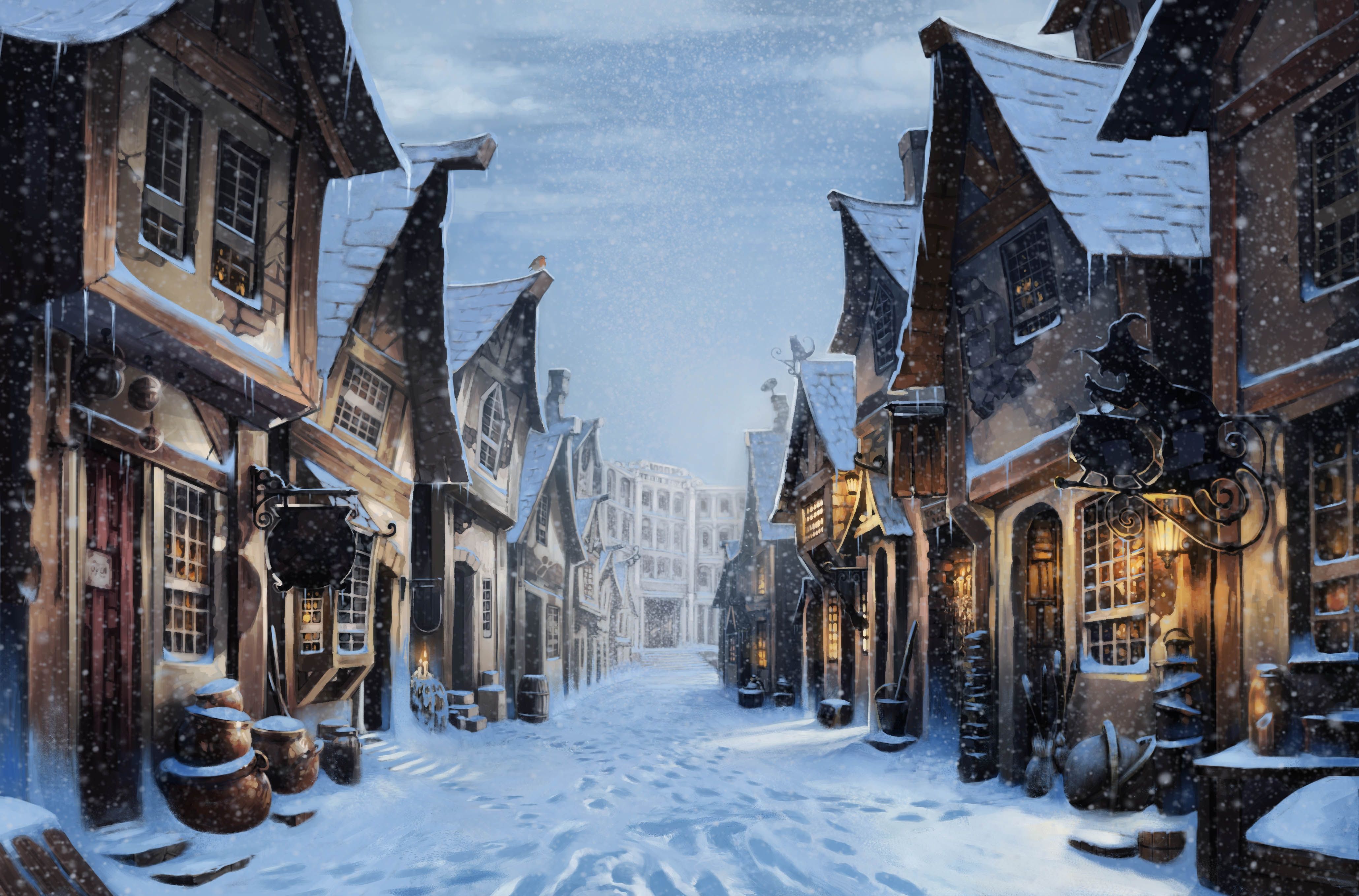 Diagon Alley innevato Harry Potter, mondo magico, 4120x2717 4K, Desktop 4K