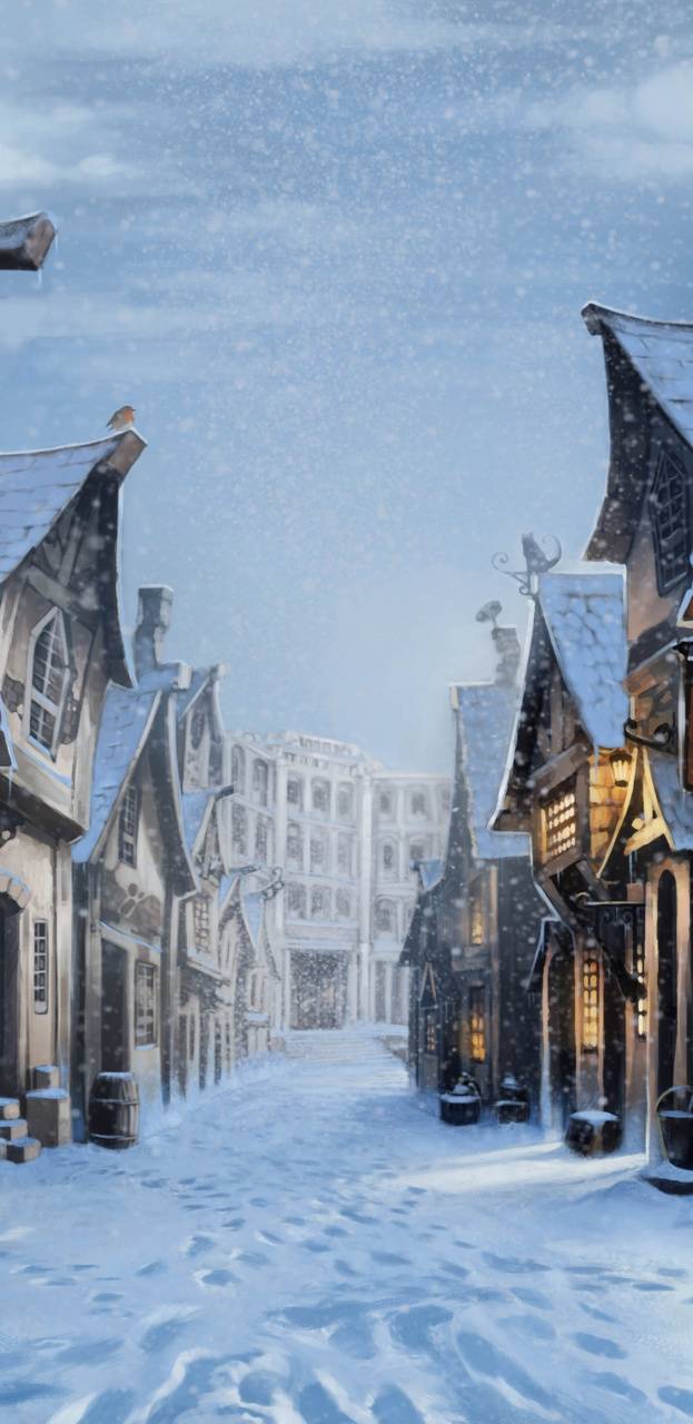 Diagon Alley innevata Harry Potter, J.K. Rowling, 623x1280 Full HD Verticale, iPhone Air