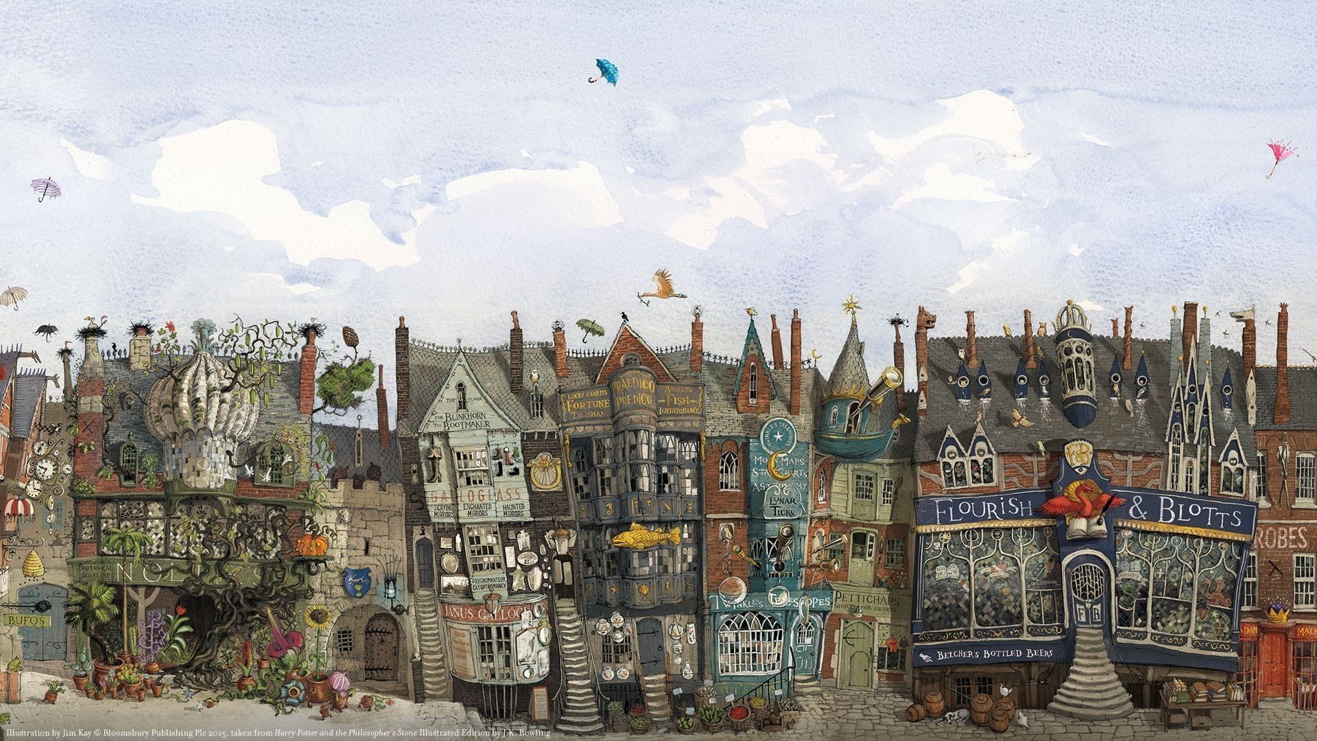 Diagon Alley negozi illustrati, 1920x1080 1080p, PC Desktop