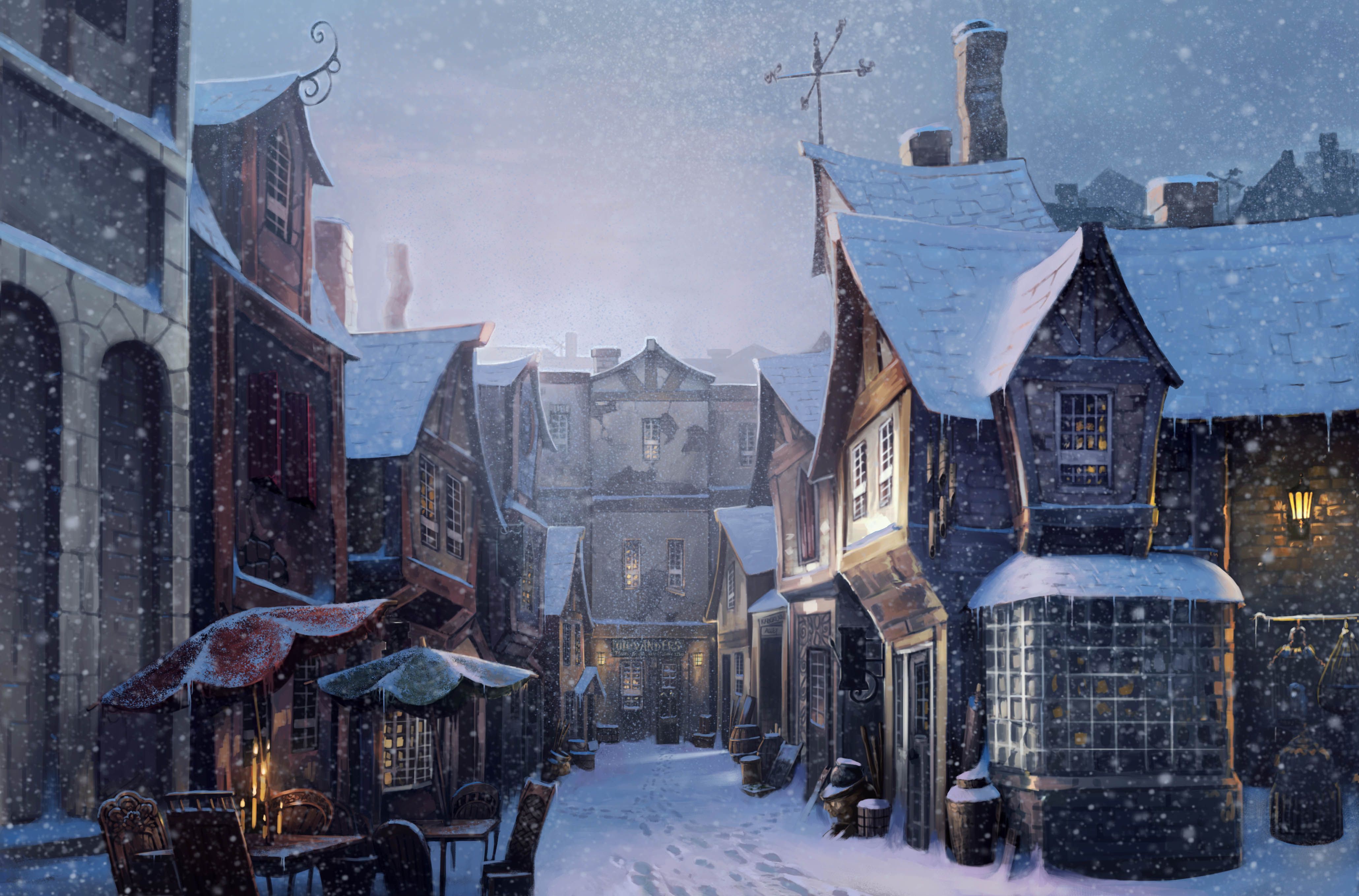 Diagon Alley innevato, Harry Potter, mondo magico, 4120x2717 4K Ultra HD, Monitor 4K