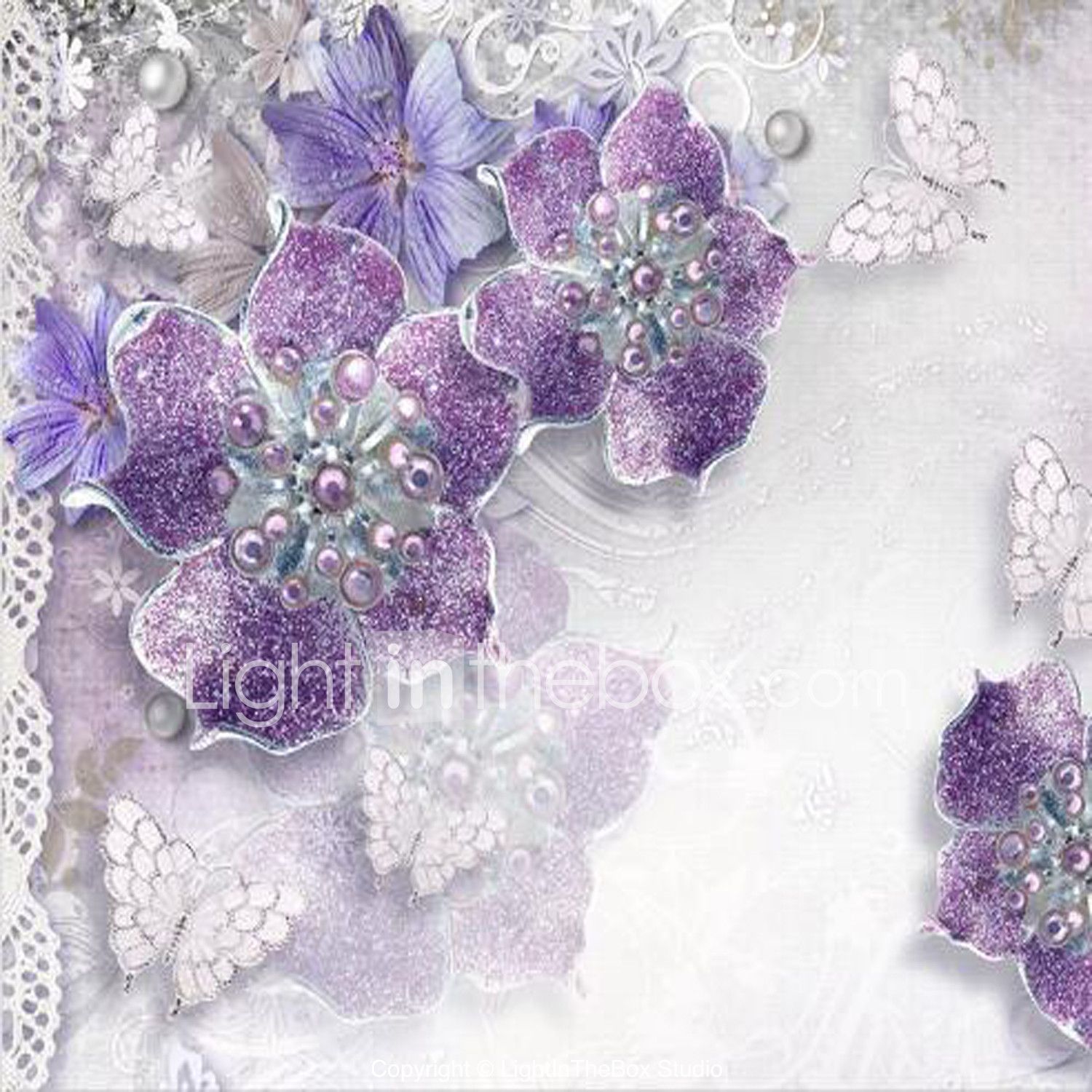 Fiori viola glitter con farfalle, 1500x1500 HD, Desktop