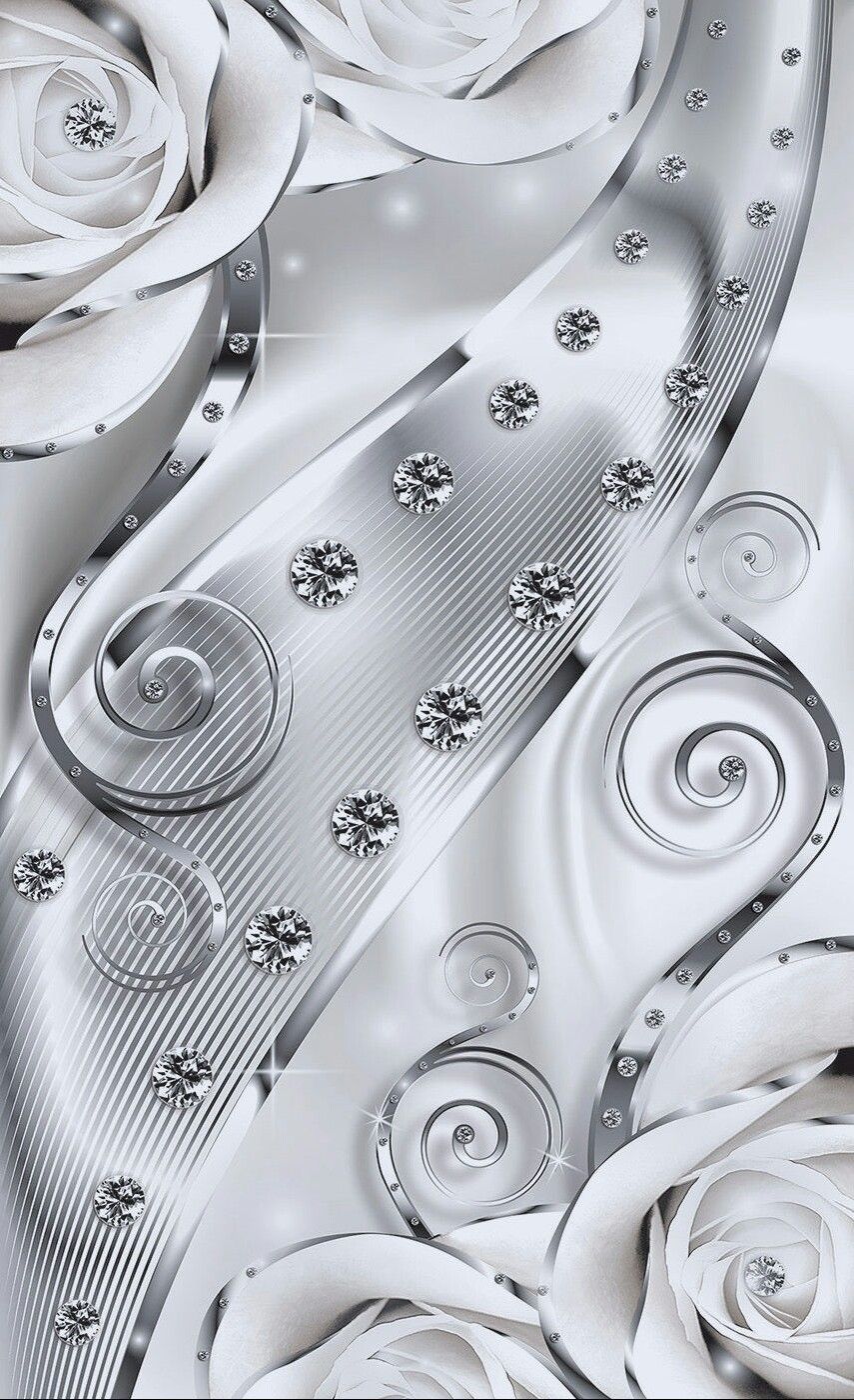 Rose bianche con diamanti argento, 855x1400 Verticale, Telefono