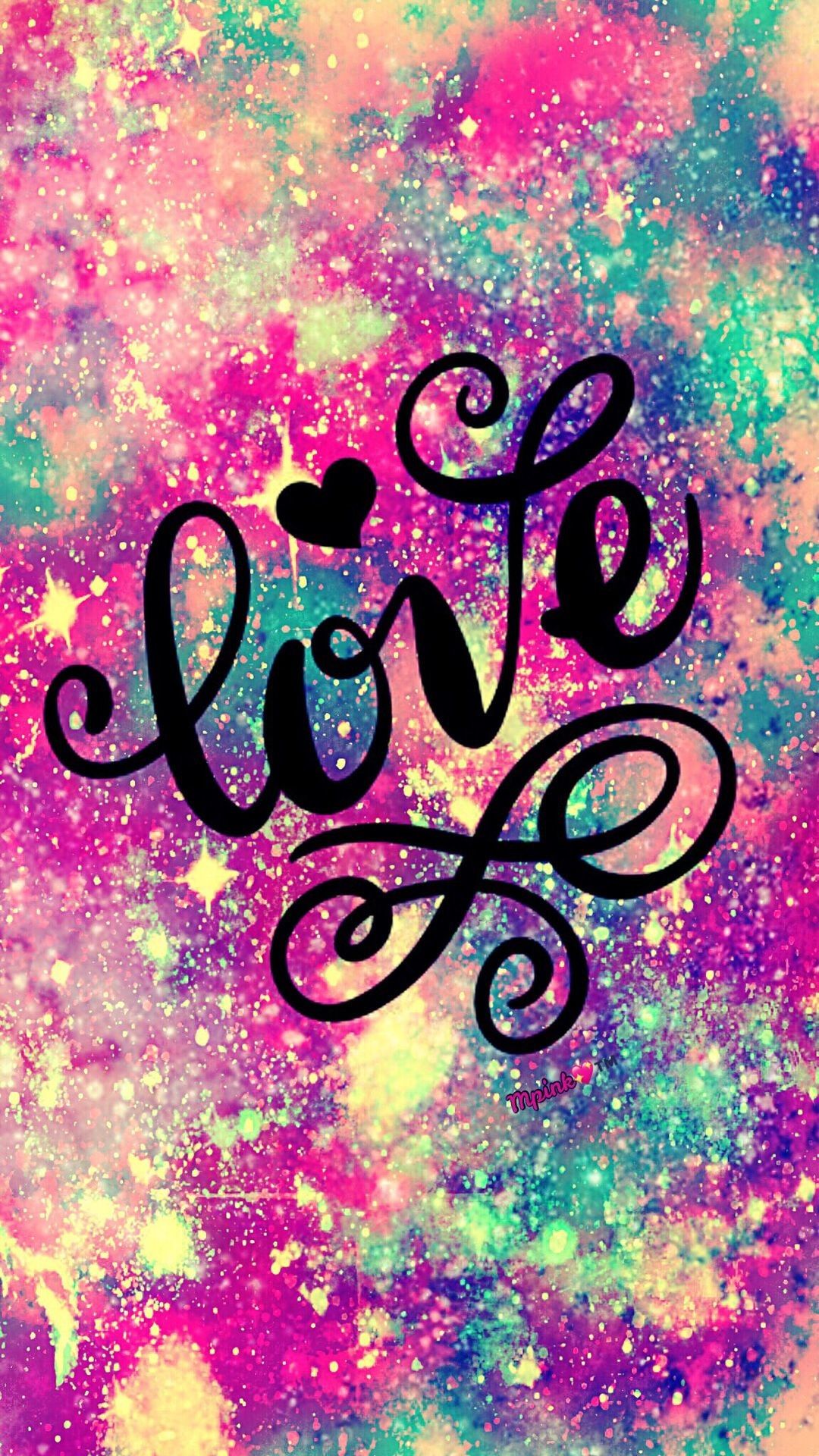Scritta love su galassia colorata, 1080x1920 Full HD Verticale, Smartphone