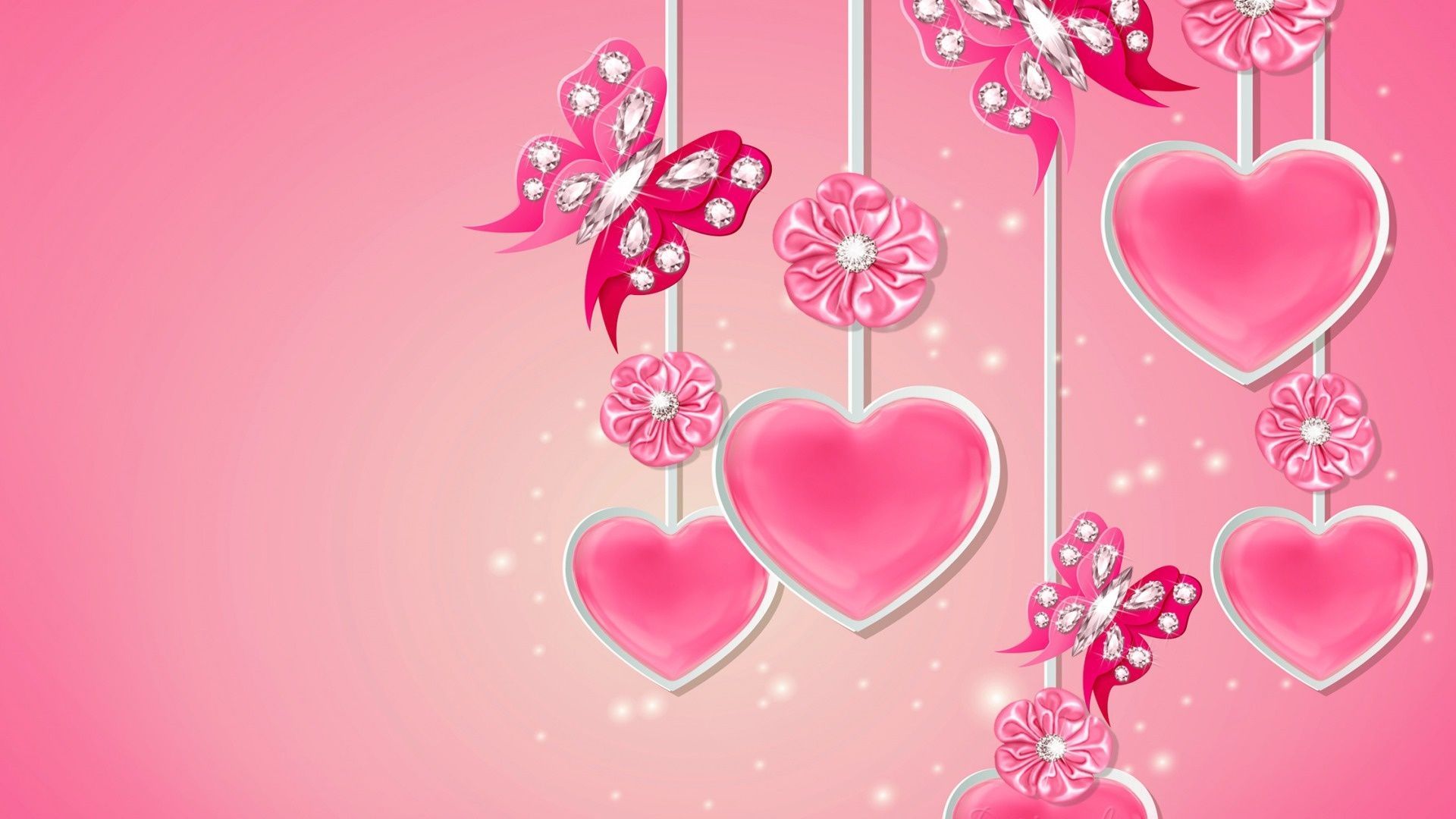 Cuori e farfalle rosa pendenti, 1920x1080 1080p, PC