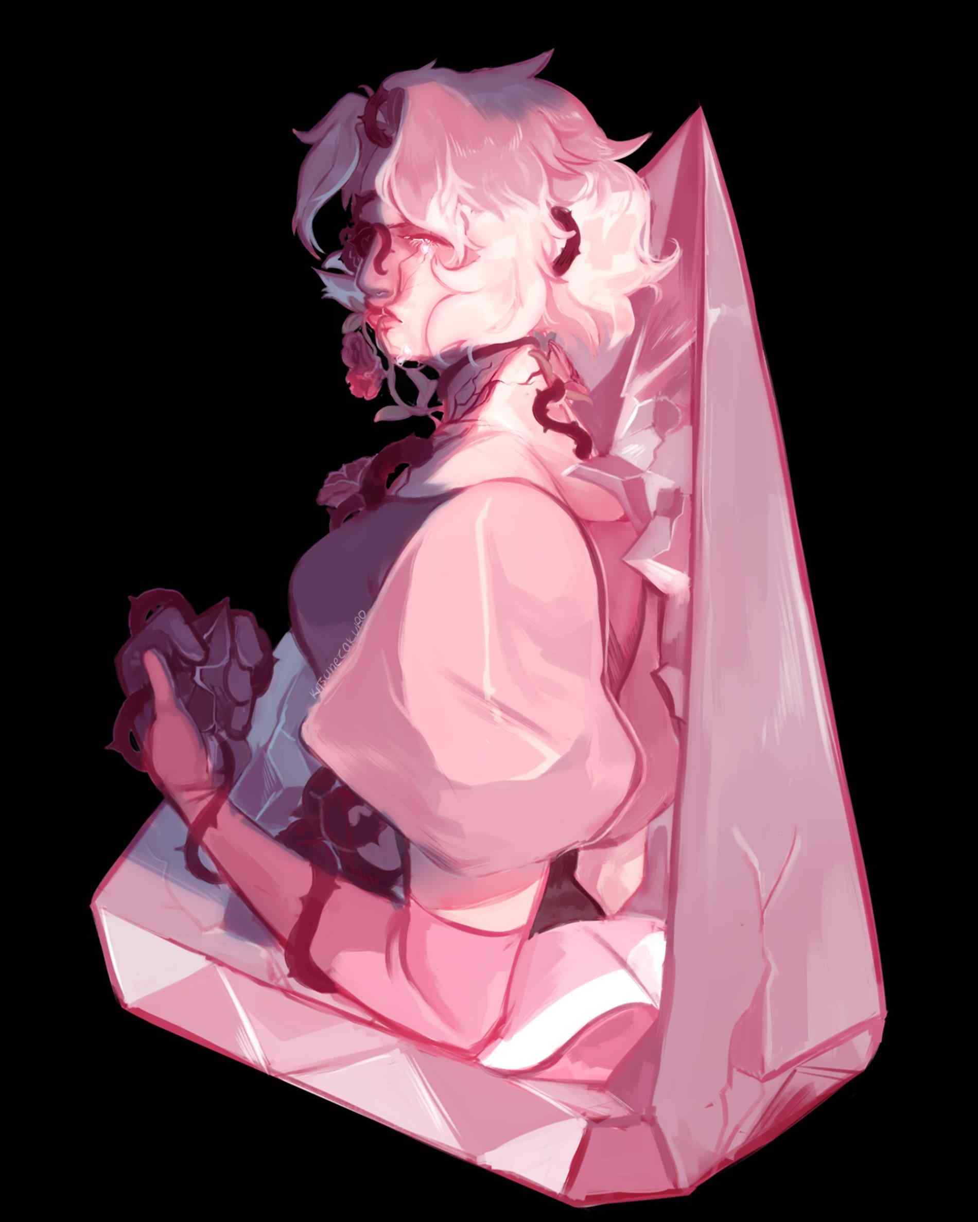 Personaggio rosa con cristallo, 1900x2375 Verticale, Mobile
