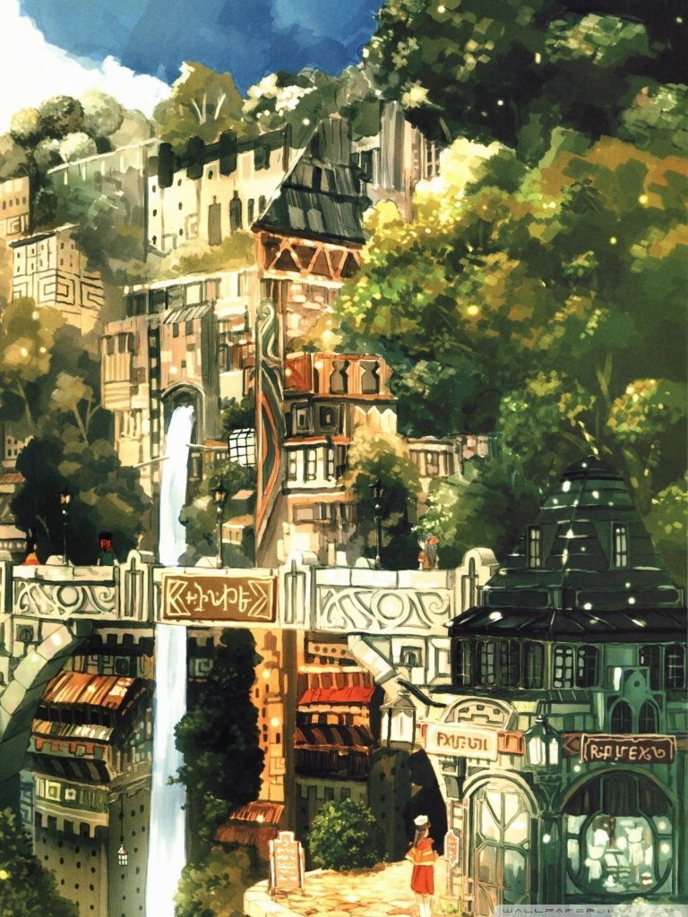 Città anime dipinta, cascata, 768x1024 Verticale, Mobile