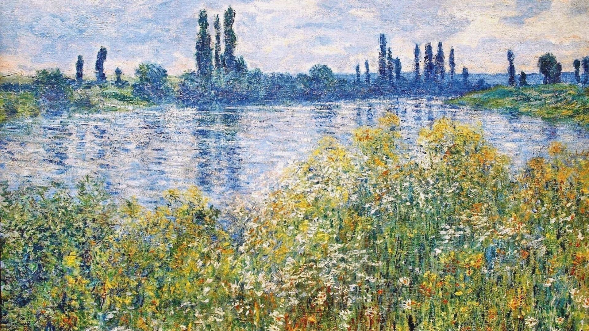 Dipinto impressionista fiume fiori, 1920x1080 1080p, Laptop