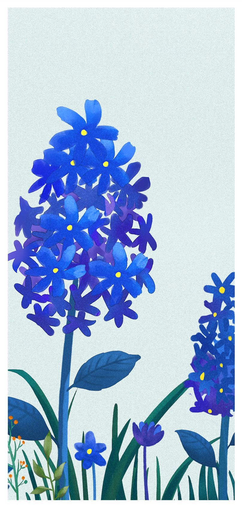 Fiori blu dipinti, 808x1692 Verticale, Xiaomi