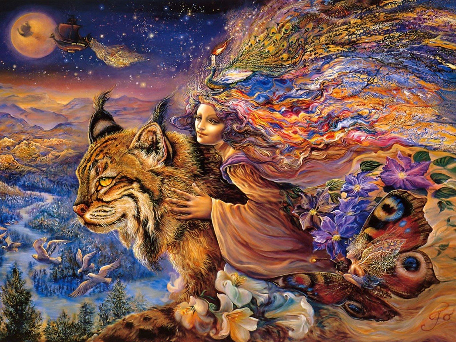 Fata con lince fantasy, 1600x1200 HD, Laptop