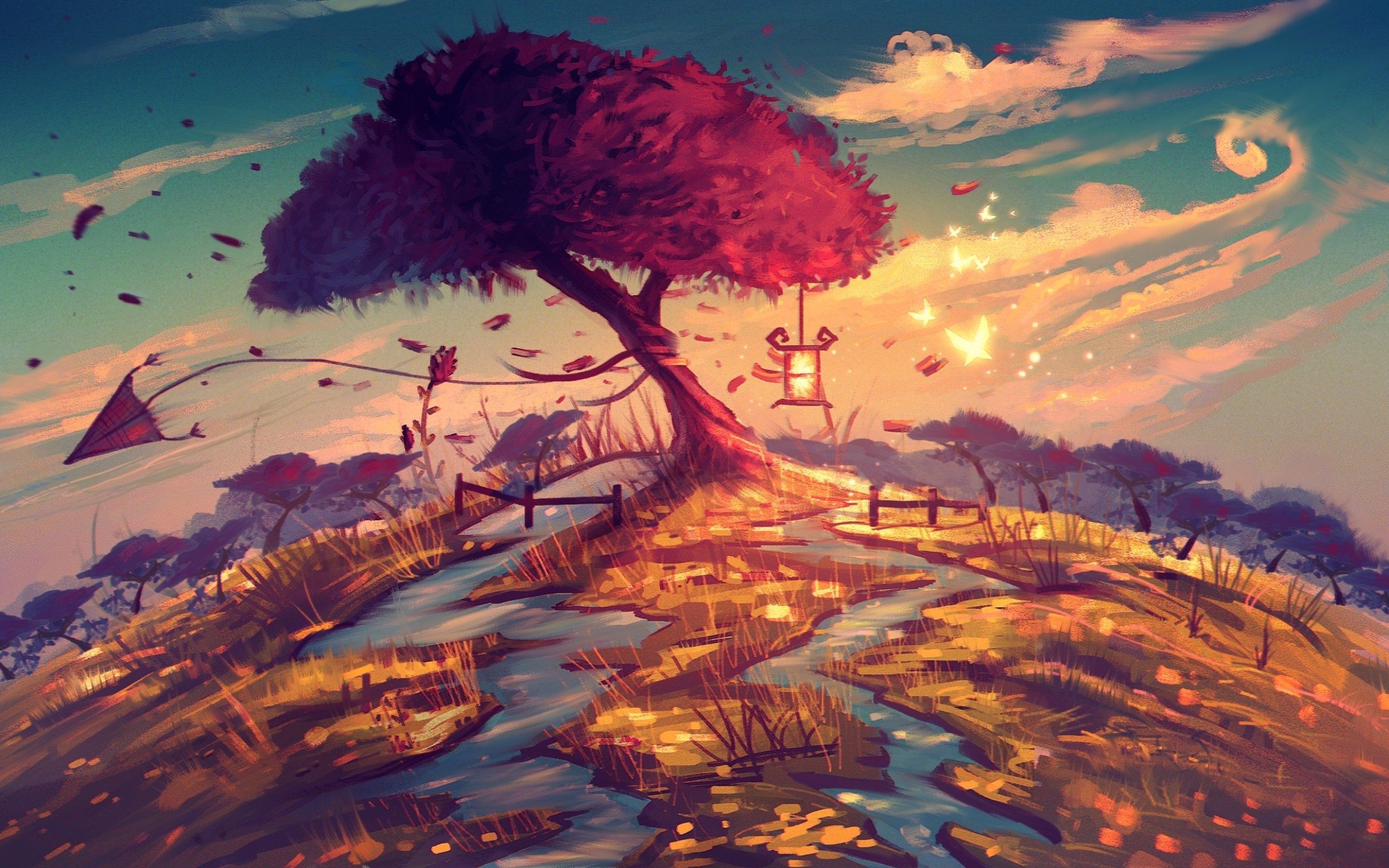 Albero dipinto su collina, aquilone, 2560x1600 WQXGA, PC