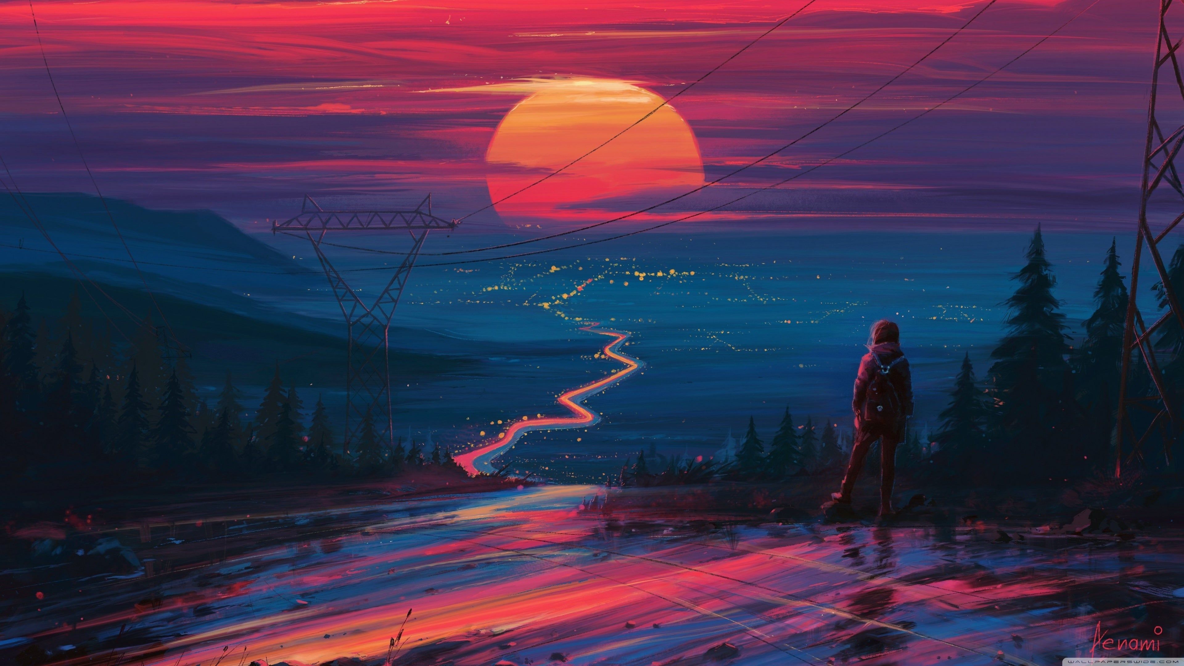 Tramonto figura solitaria collina, 3840x2160 Ultra HD, 4K TV