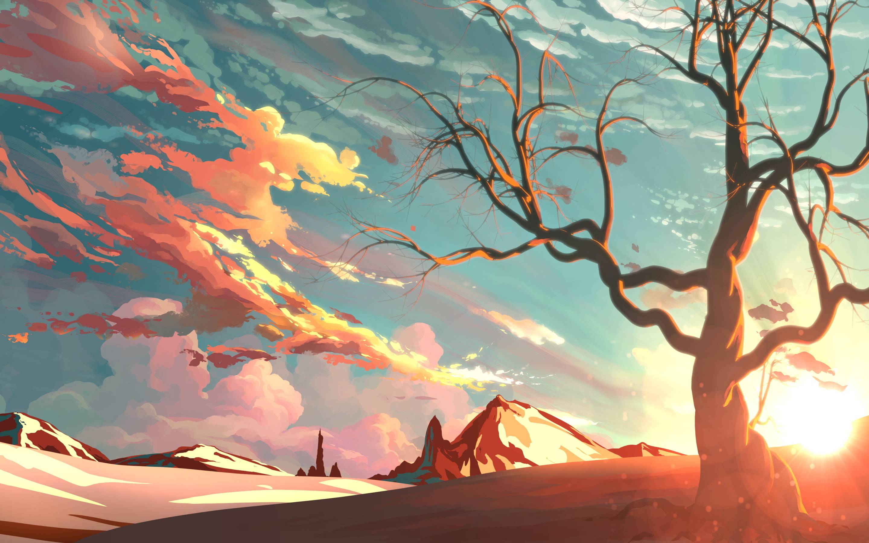 albero spoglio tramonto deserto, 2880x1800 2K+, Desktop