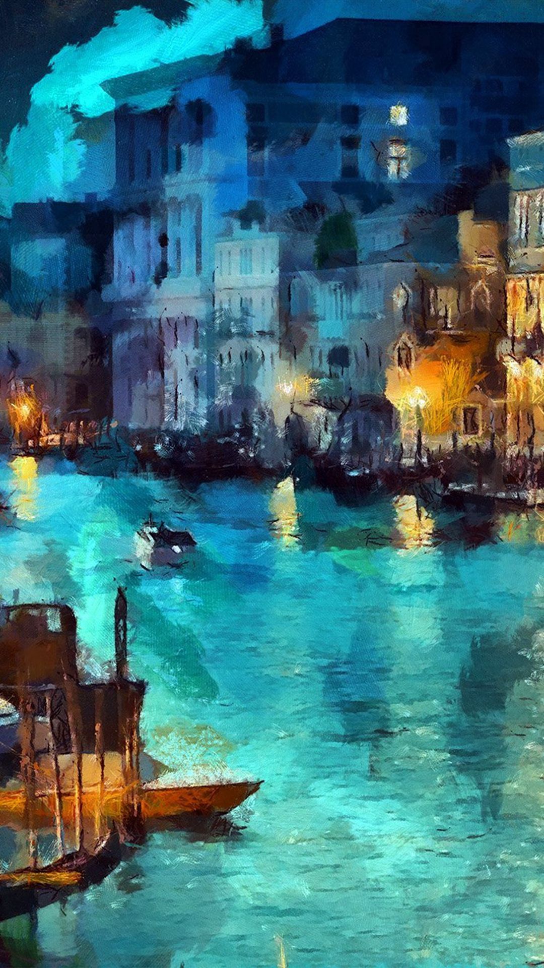 Venezia canale notte barche, 1080x1920 Full HD Verticale, Smartphone