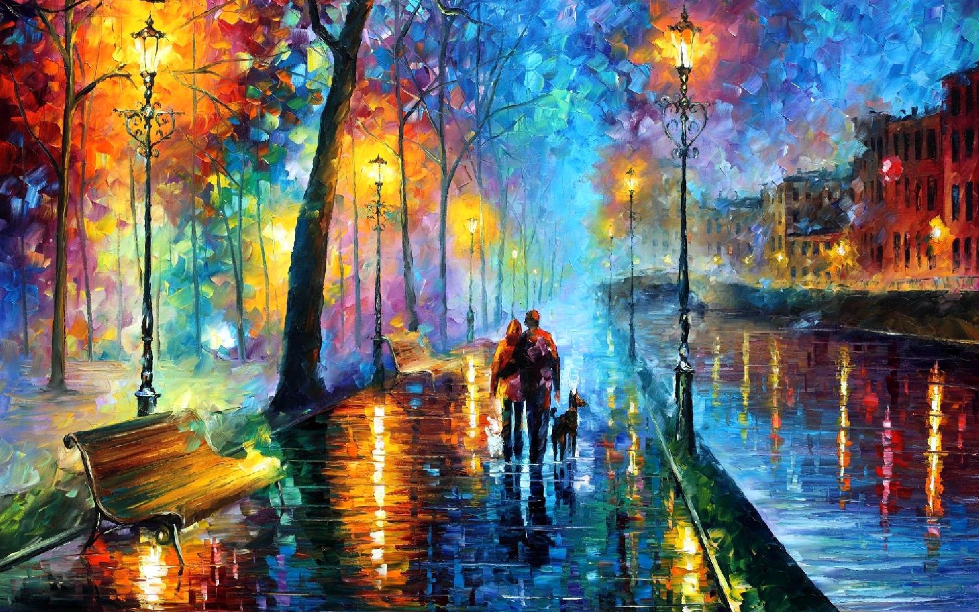 coppia cane viale piovoso Afremov, 1920x1200 Full HD+ WUXGA, iMac